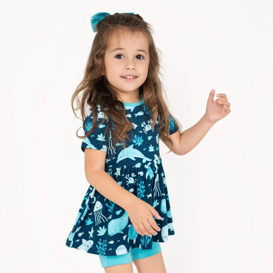 Ocean Pals | Bamboo Toddler & Girls Peplum Top & Shorts Set