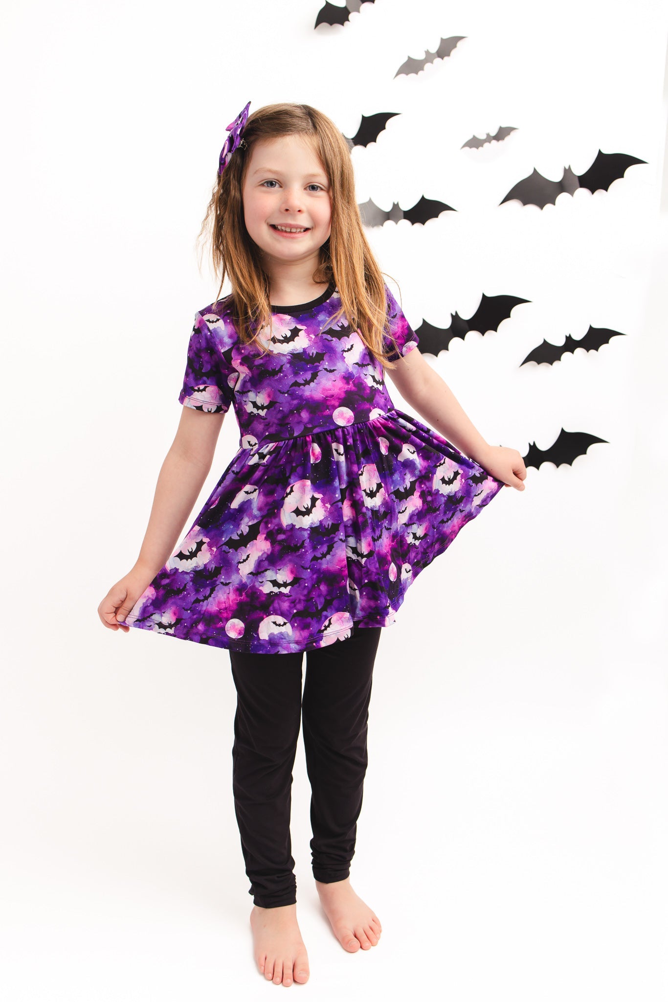 Halloween | Twilight Bats | Bamboo Toddler & Girls Peplum Top & Leggings Set