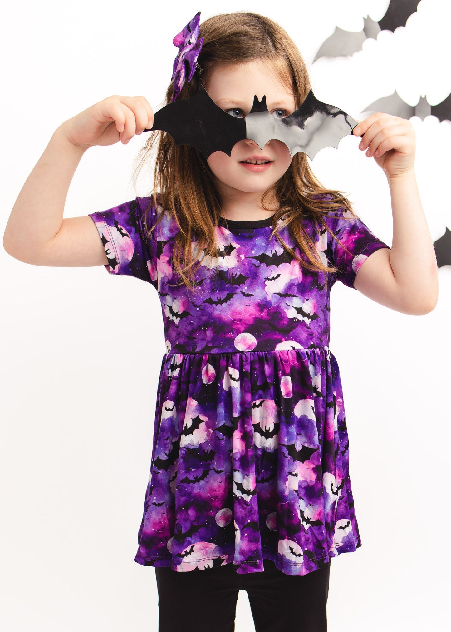 Halloween | Twilight Bats | Bamboo Toddler & Girls Peplum Top & Leggings Set