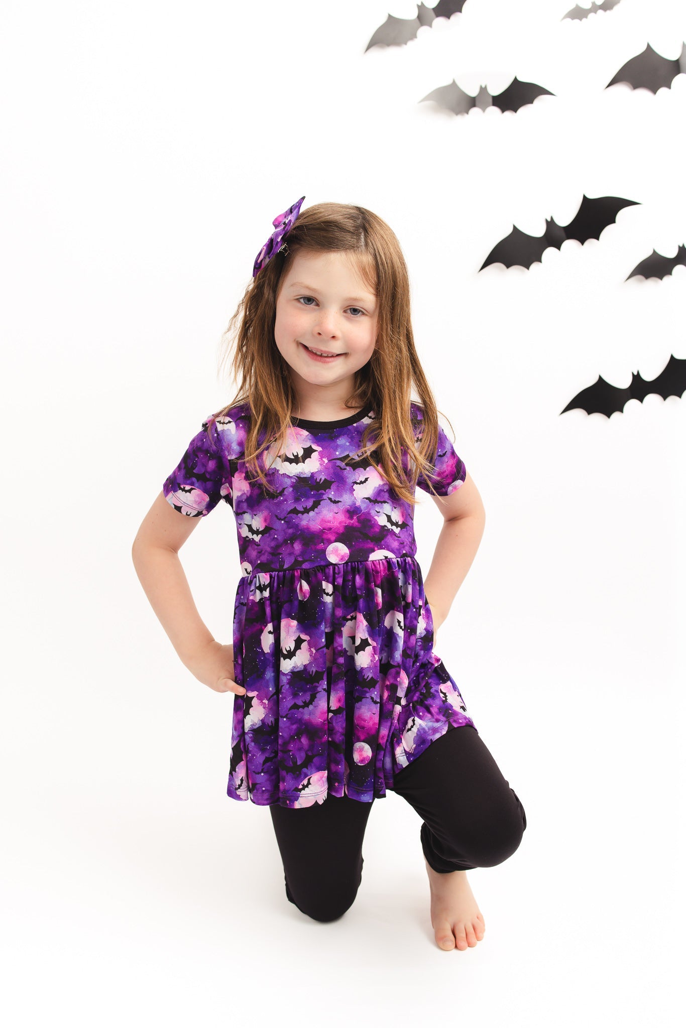 Halloween | Twilight Bats | Bamboo Toddler & Girls Peplum Top & Leggings Set
