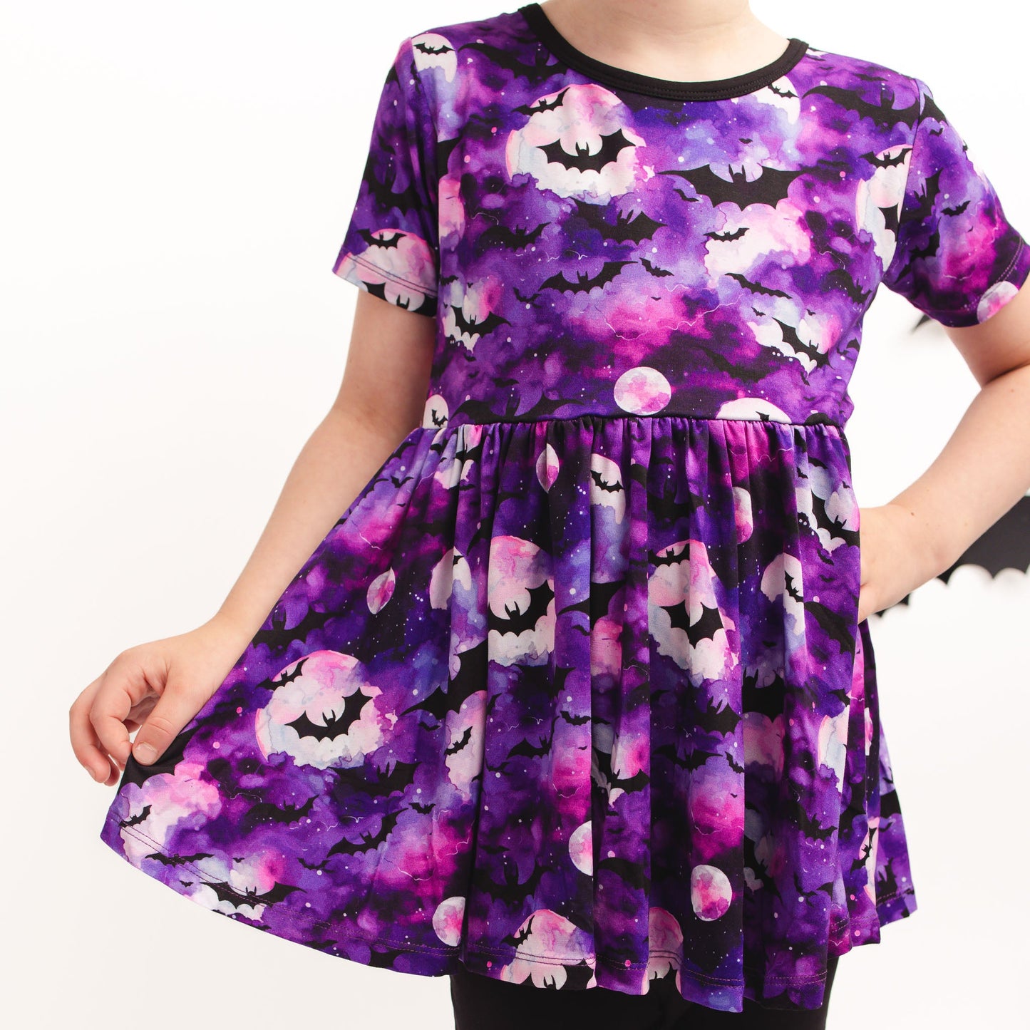 Halloween | Twilight Bats | Bamboo Toddler & Girls Peplum Top & Leggings Set