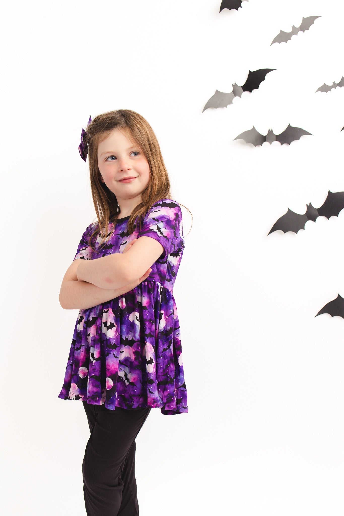 Halloween | Twilight Bats | Bamboo Toddler & Girls Peplum Top & Leggings Set