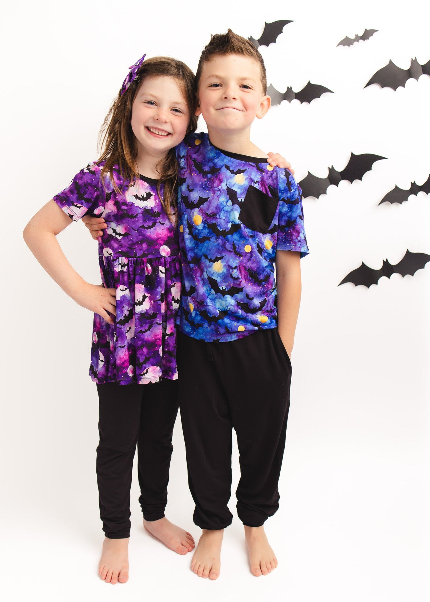 Halloween | Twilight Bats | Bamboo Toddler & Girls Peplum Top & Leggings Set