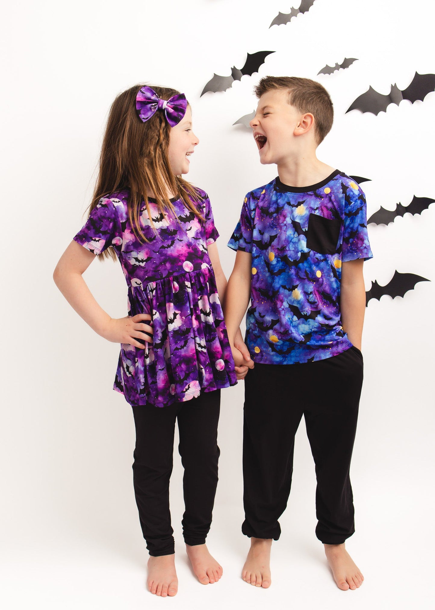 Halloween | Twilight Bats | Bamboo Toddler & Girls Peplum Top & Leggings Set