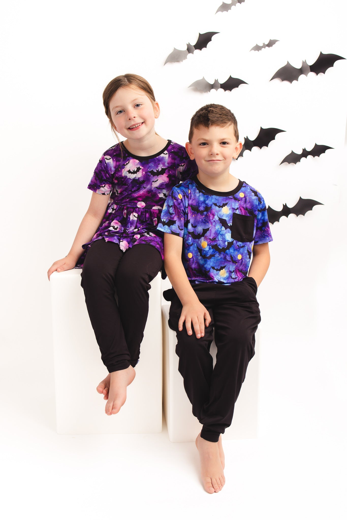 Halloween | Twilight Bats | Bamboo Toddler & Girls Peplum Top & Leggings Set