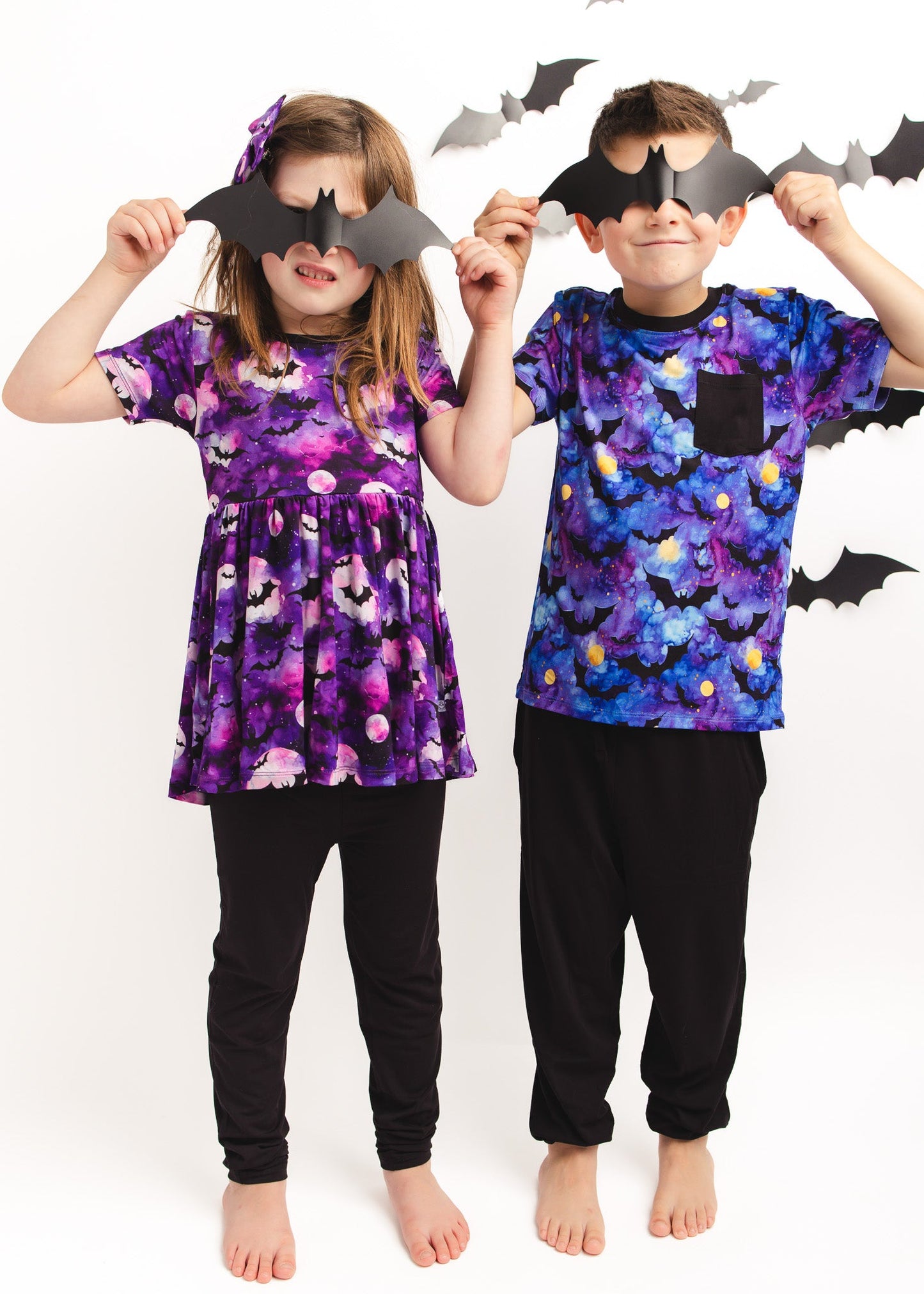Halloween | Twilight Bats | Bamboo Toddler & Girls Peplum Top & Leggings Set