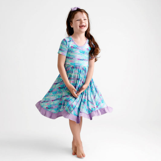 Mermaid Glitter | Toddler & Girls Bamboo Ruffle Twirl Dress