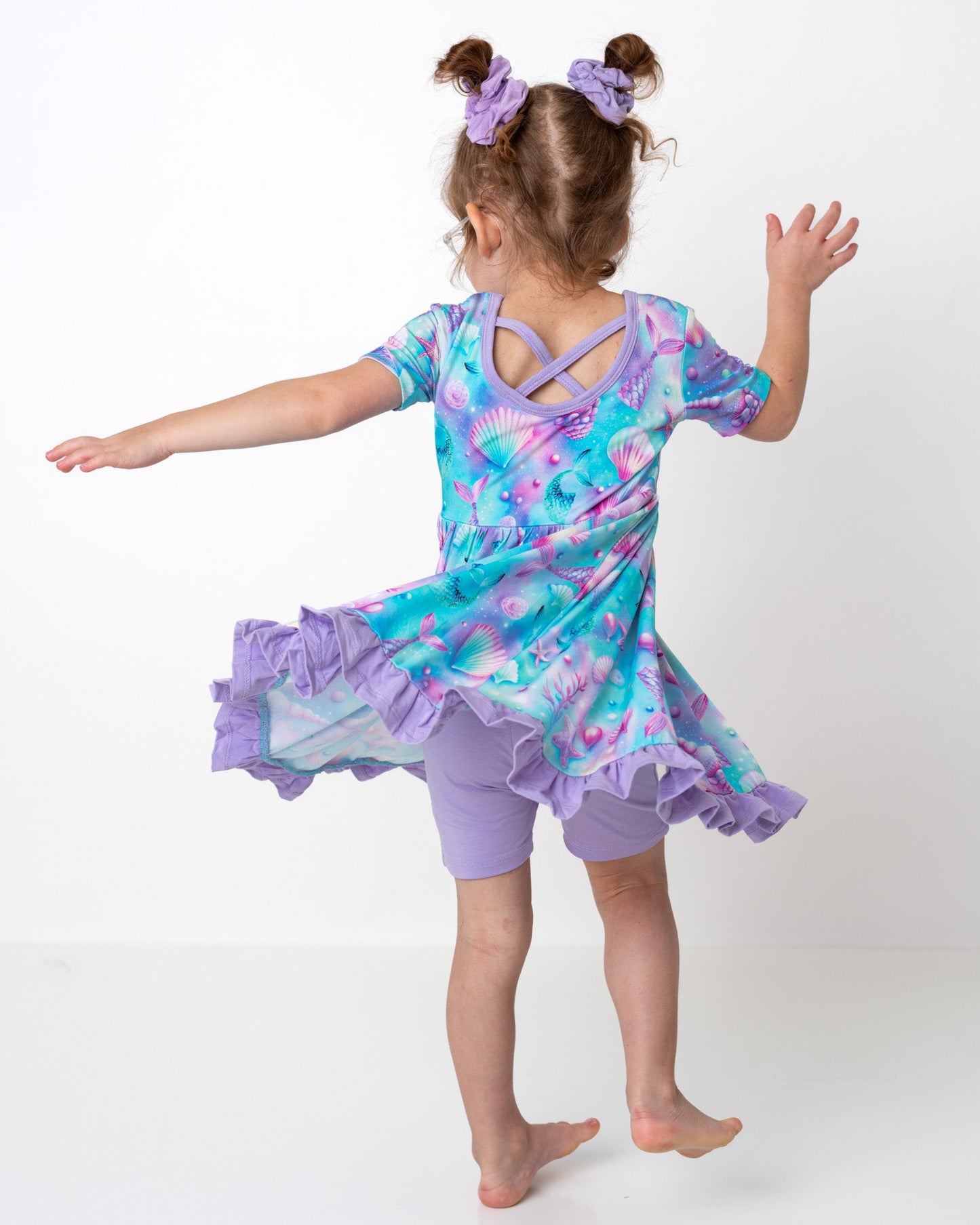 Magical Mermaid Shells | Toddler & Girls Bamboo Ruffle Twirl Dress & Shorts