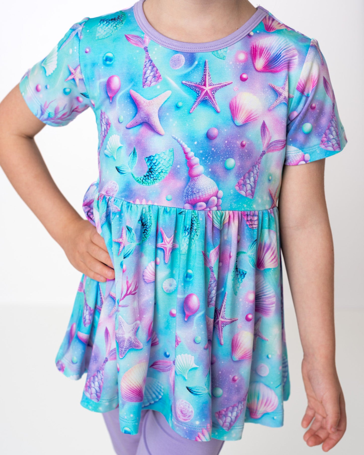 Magical Mermaid Shells | Bamboo Toddler & Girls Peplum Top & Shorts Set