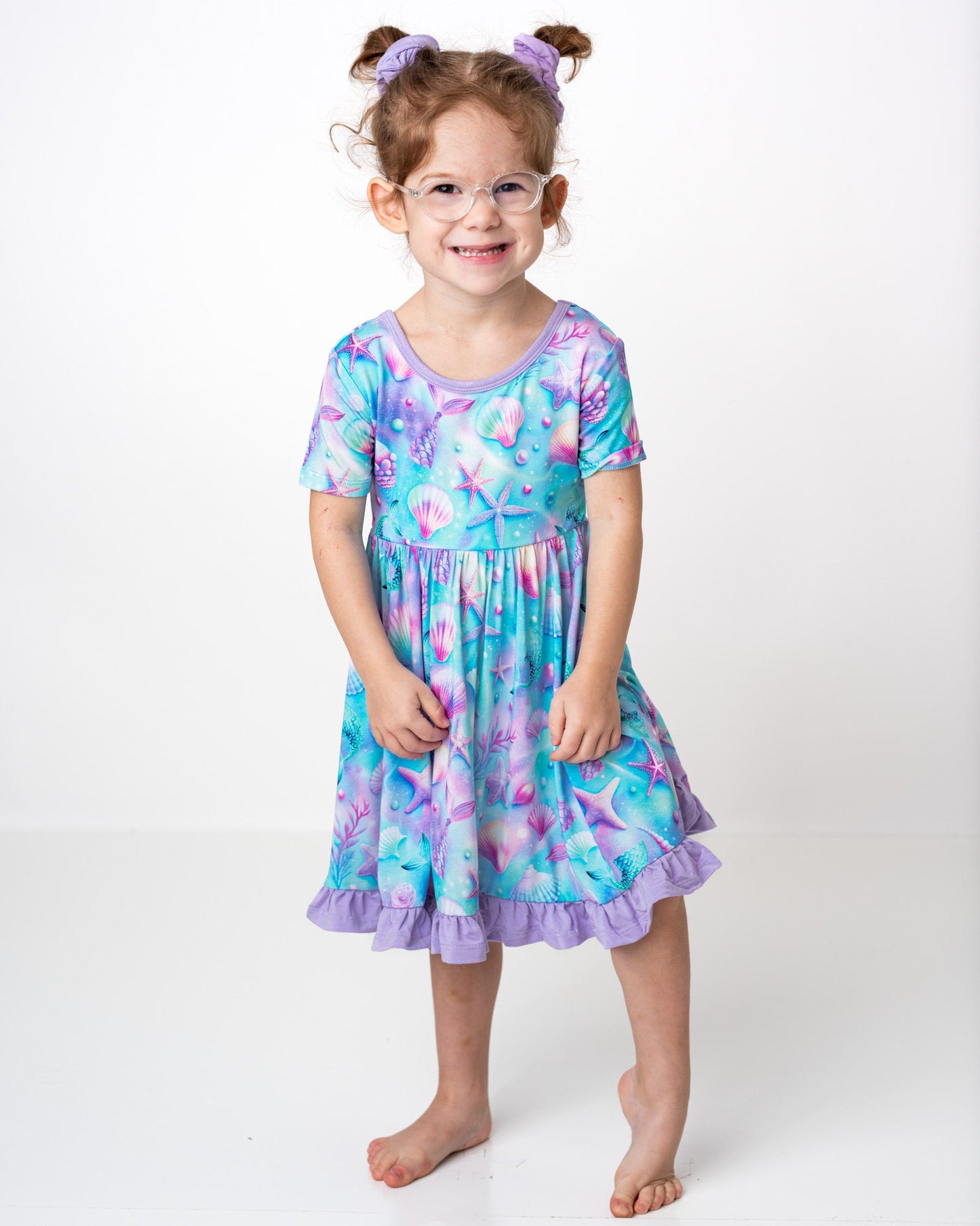 Magical Mermaid Shells | Toddler & Girls Bamboo Ruffle Twirl Dress & Shorts