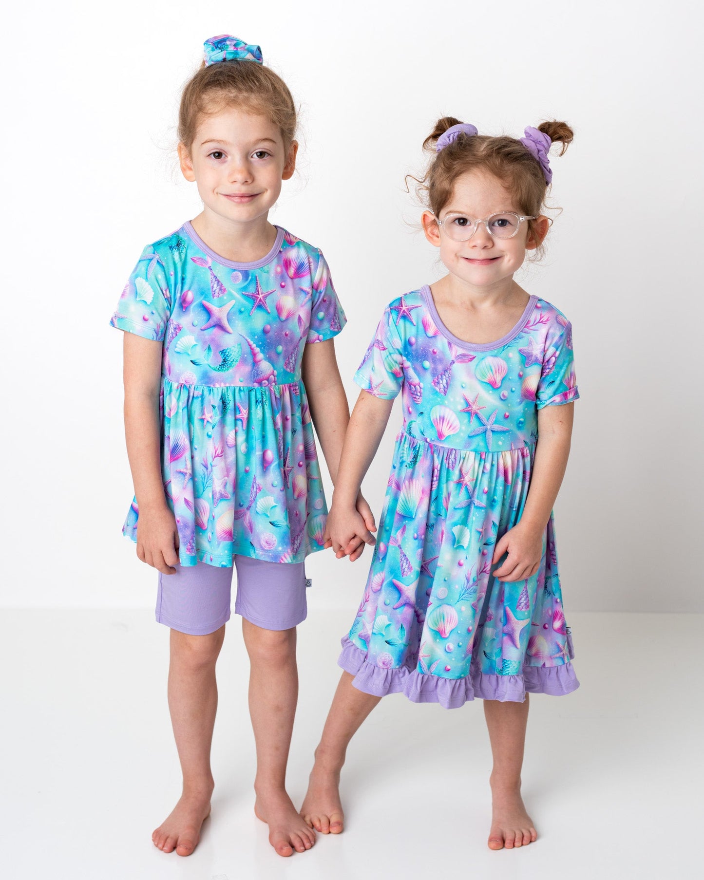 Magical Mermaid Shells | Toddler & Girls Bamboo Ruffle Twirl Dress & Shorts
