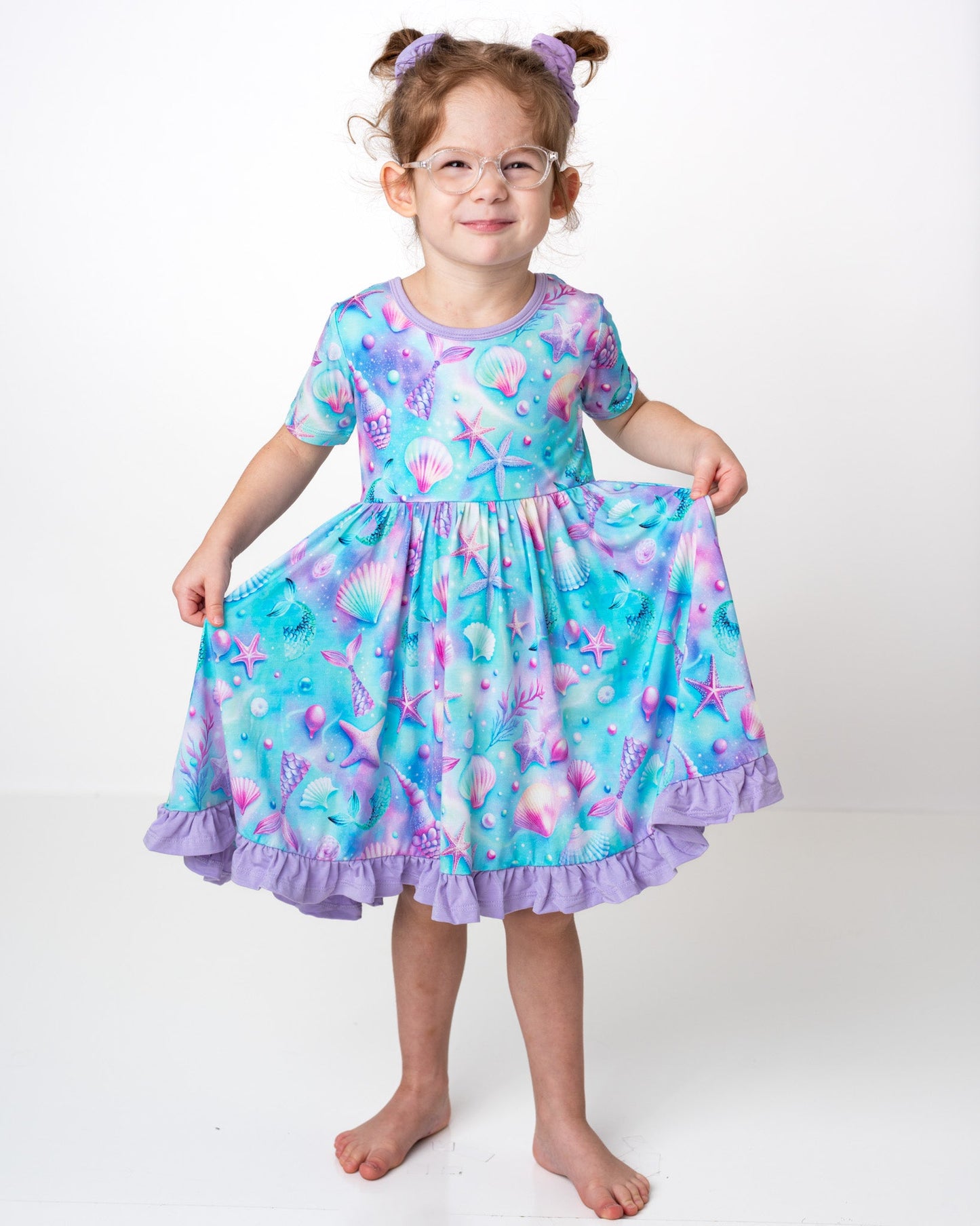 Magical Mermaid Shells | Toddler & Girls Bamboo Ruffle Twirl Dress & Shorts