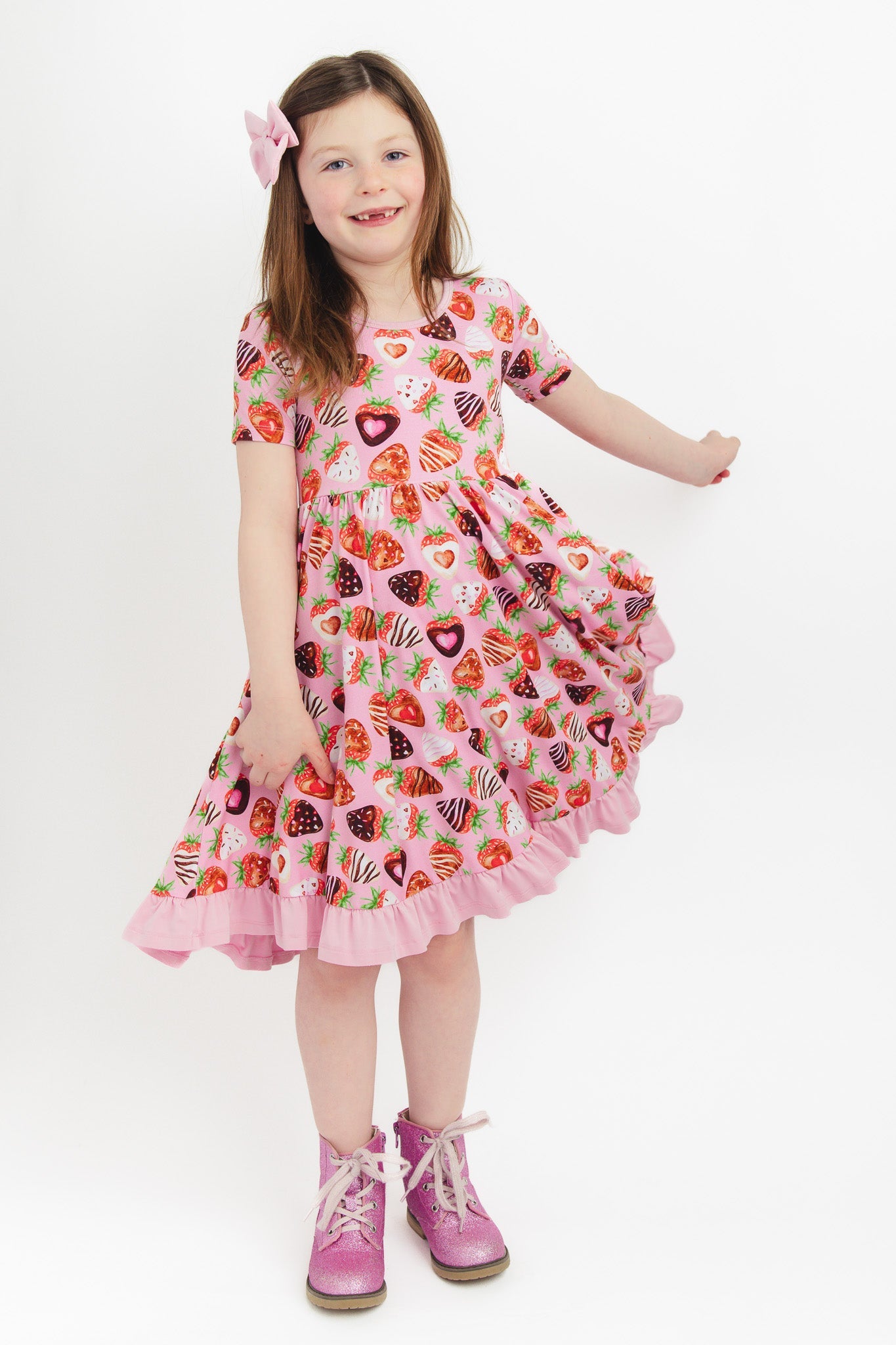 Sweet Strawberries | Bamboo Ruffle Twirl Dress