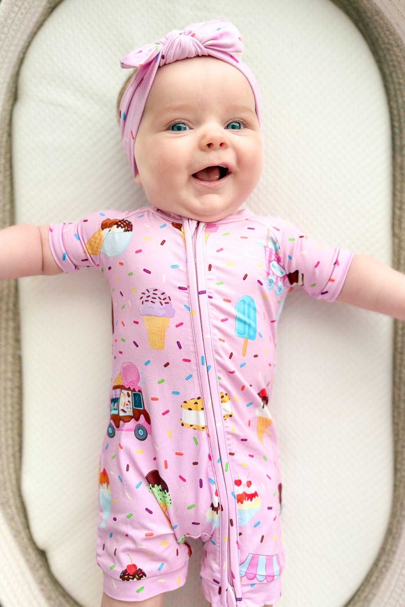 Strawberry Ice Cream | Bamboo Shorty Zipper Romper - Baby, Infant & Toddler