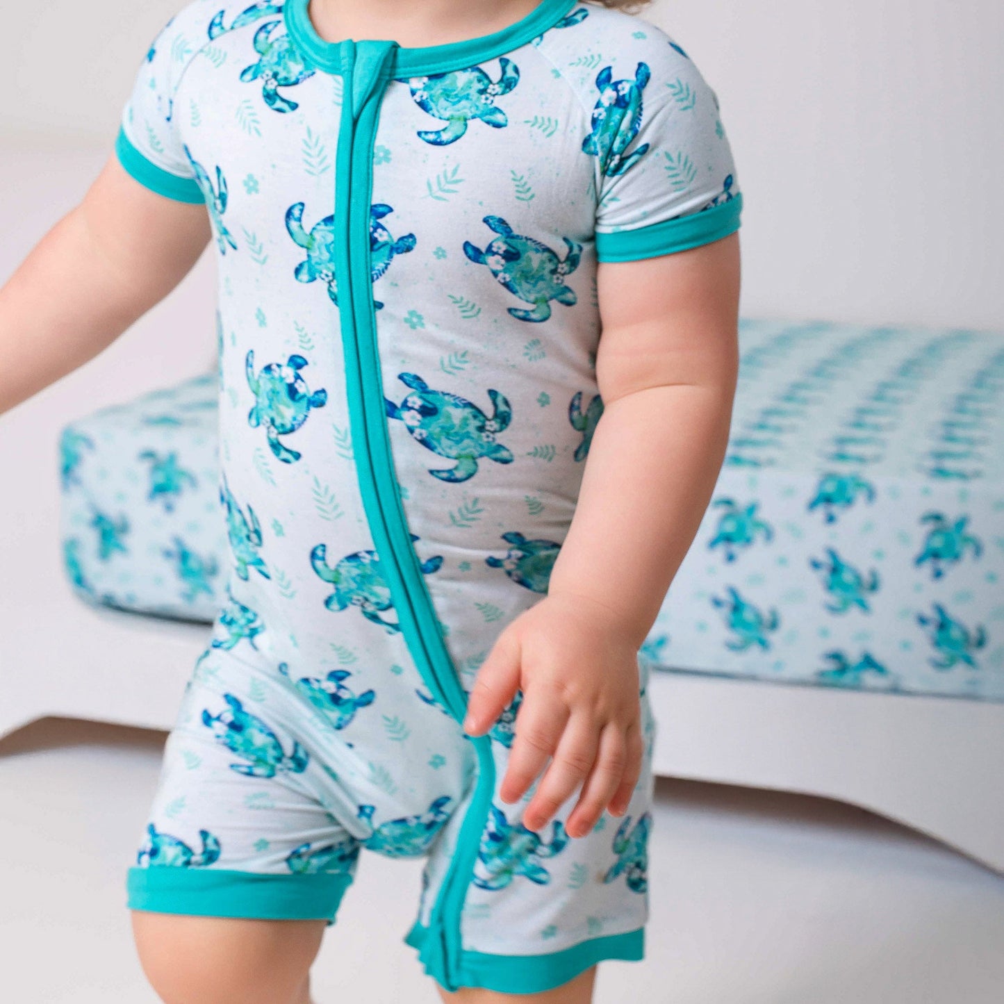 Sea Turtles | Bamboo Shorty Zipper Romper - Baby, Infant & Toddler