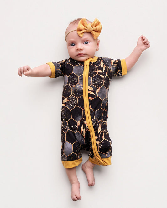 Midnight Honey | Bamboo Shorty Zipper Romper - Baby, Infant & Toddler