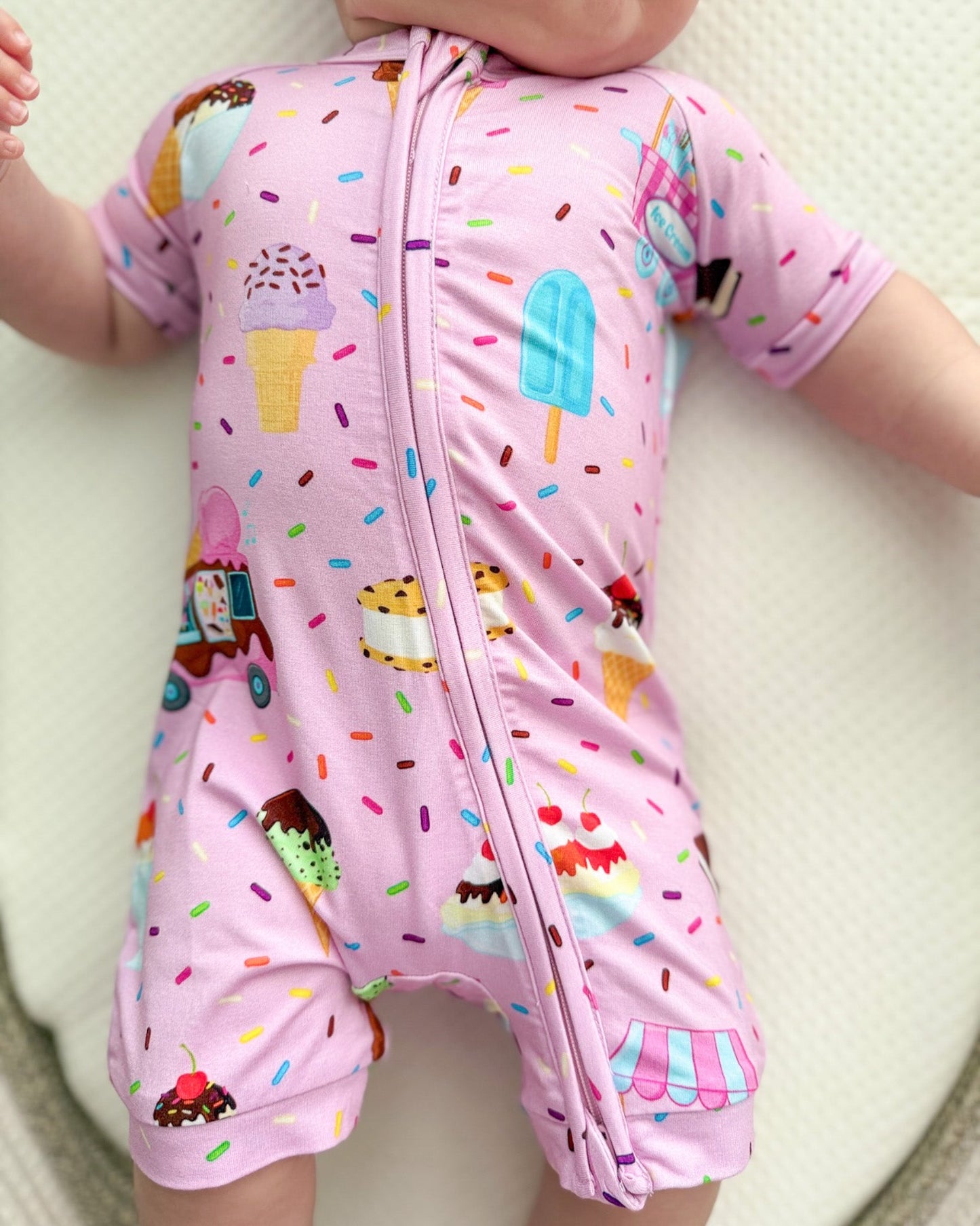 Strawberry Ice Cream | Bamboo Shorty Zipper Romper - Baby, Infant & Toddler