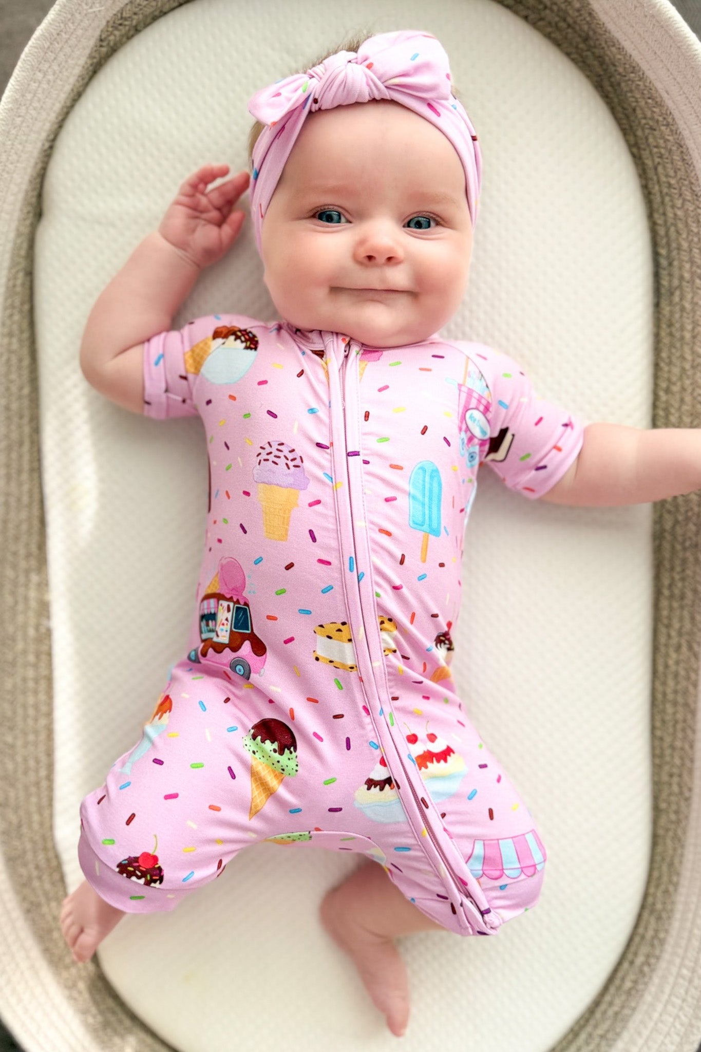 Strawberry Ice Cream | Bamboo Shorty Zipper Romper - Baby, Infant & Toddler