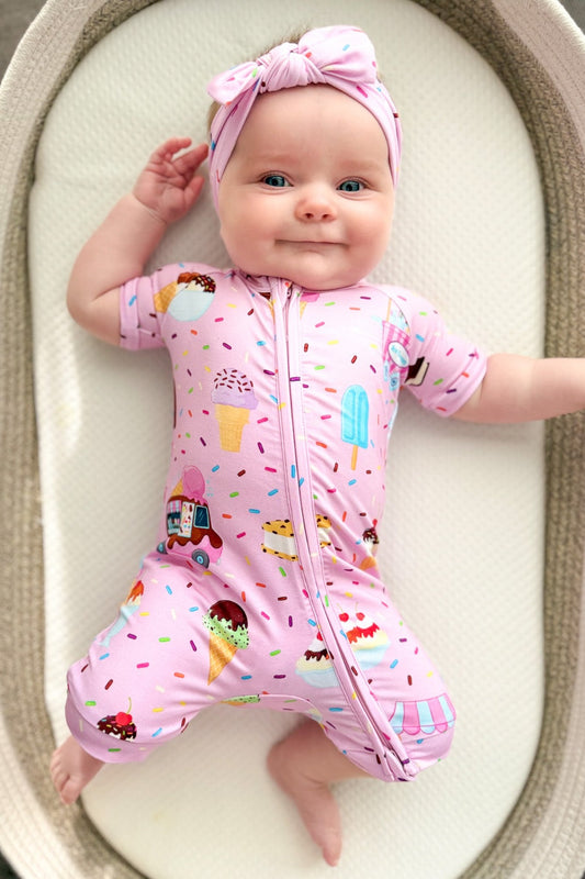 Strawberry Ice Cream | Bamboo Shorty Zipper Romper - Baby, Infant & Toddler
