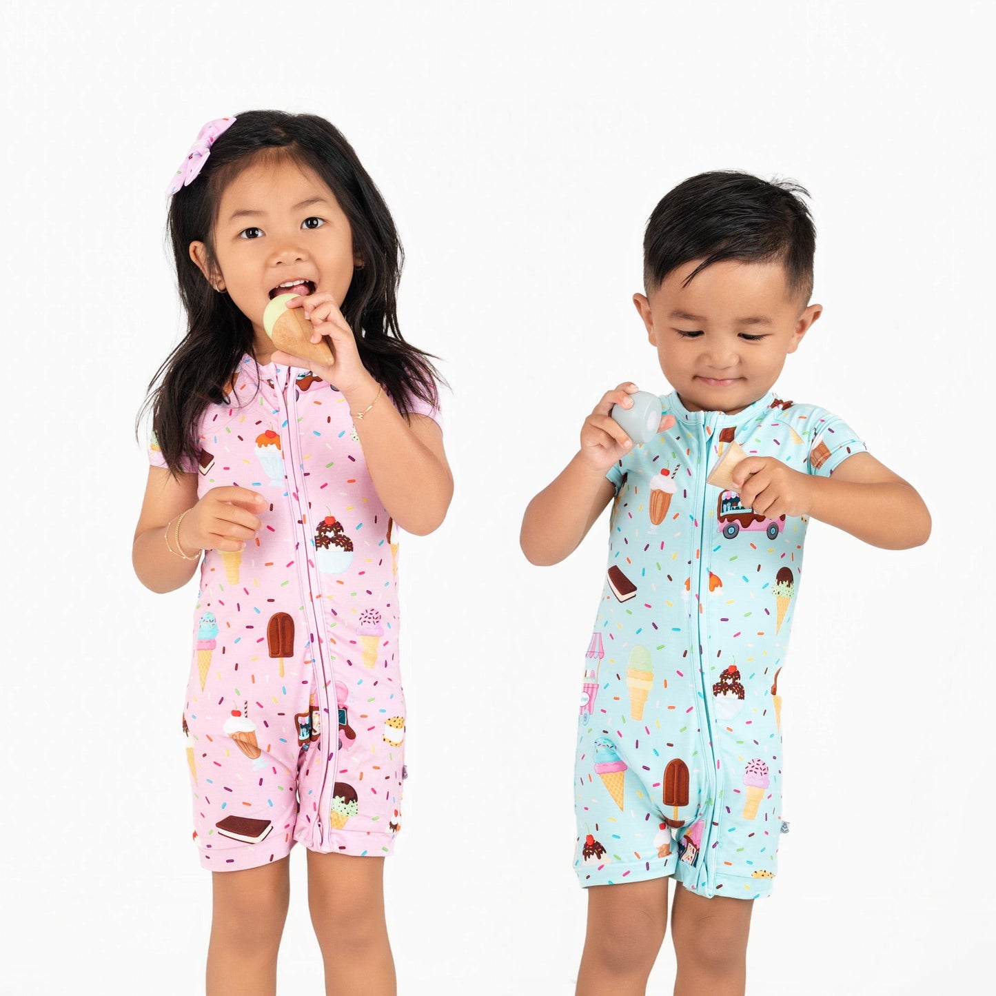 Strawberry Ice Cream | Bamboo Shorty Zipper Romper - Baby, Infant & Toddler