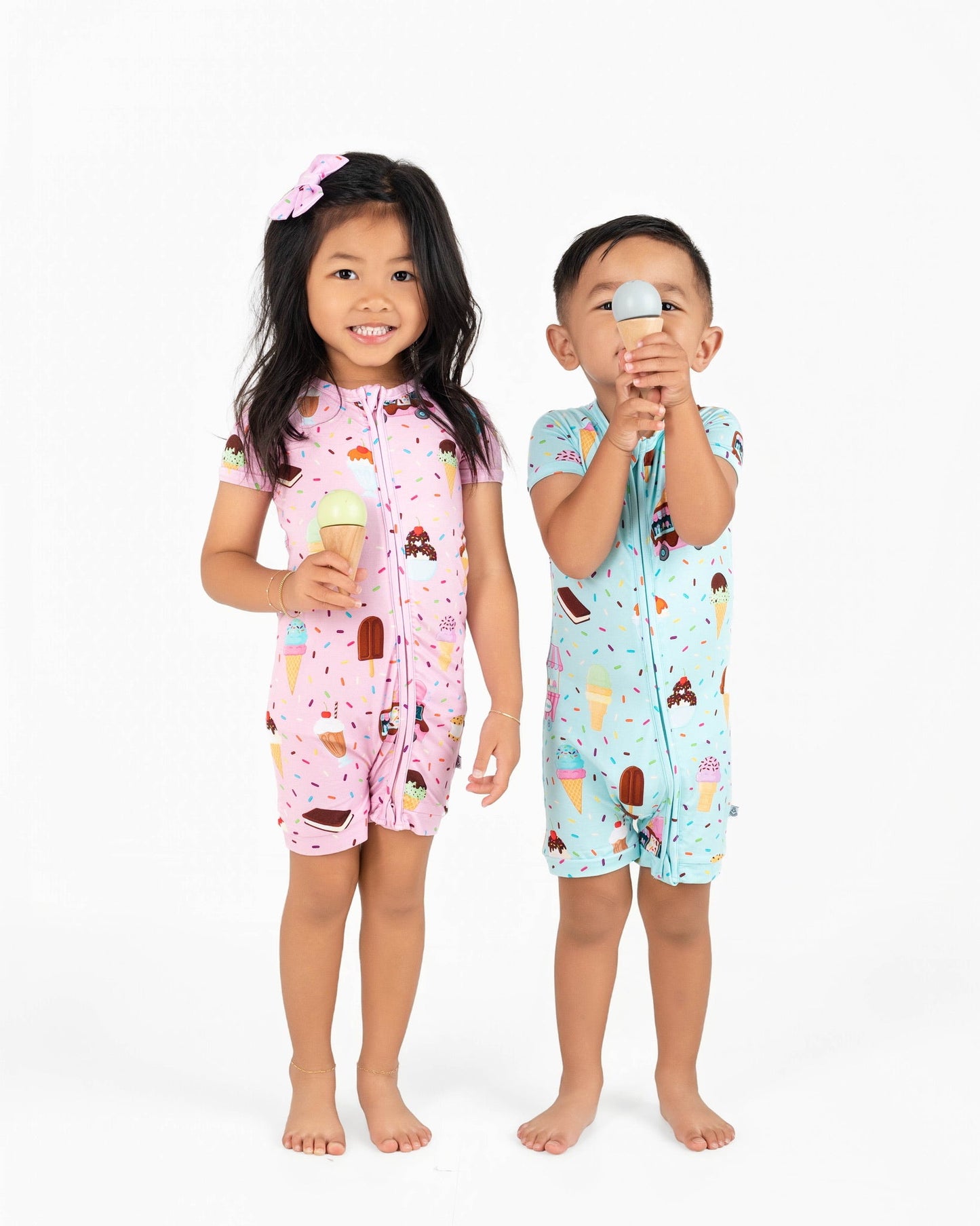 Strawberry Ice Cream | Bamboo Shorty Zipper Romper - Baby, Infant & Toddler