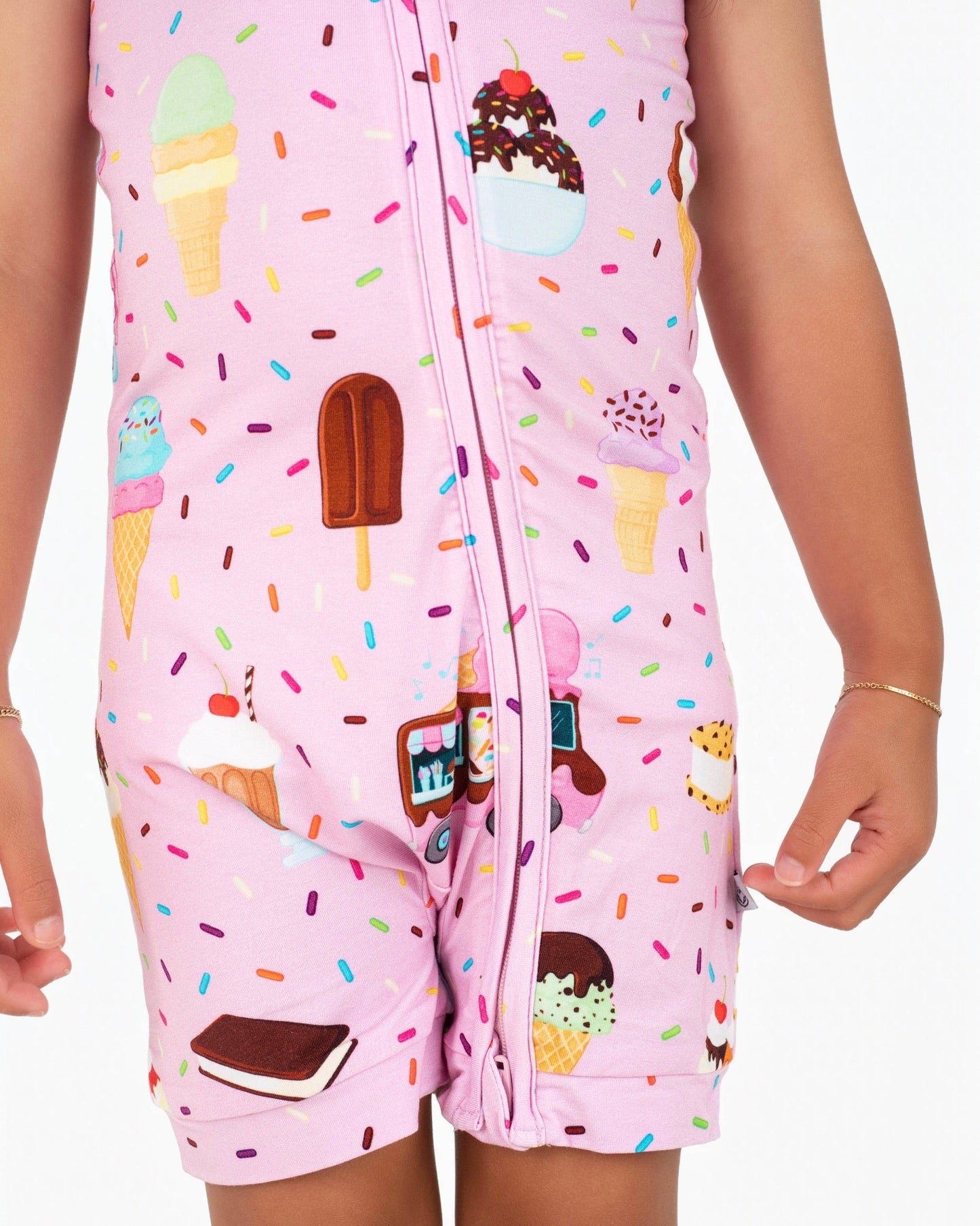 Strawberry Ice Cream | Bamboo Shorty Zipper Romper - Baby, Infant & Toddler