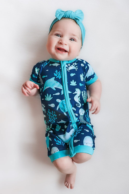 Ocean Pals | Bamboo Shorty Zipper Romper - Baby, Infant & Toddler