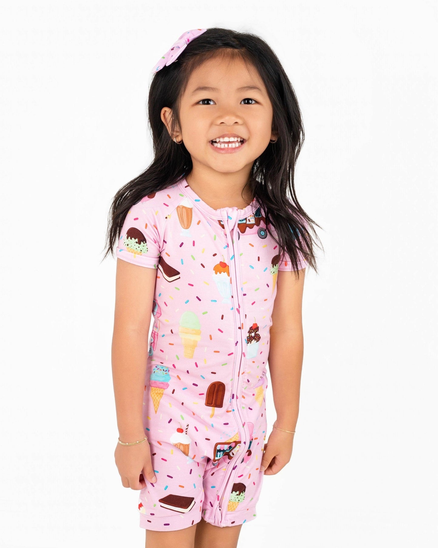 Strawberry Ice Cream | Bamboo Shorty Zipper Romper - Baby, Infant & Toddler