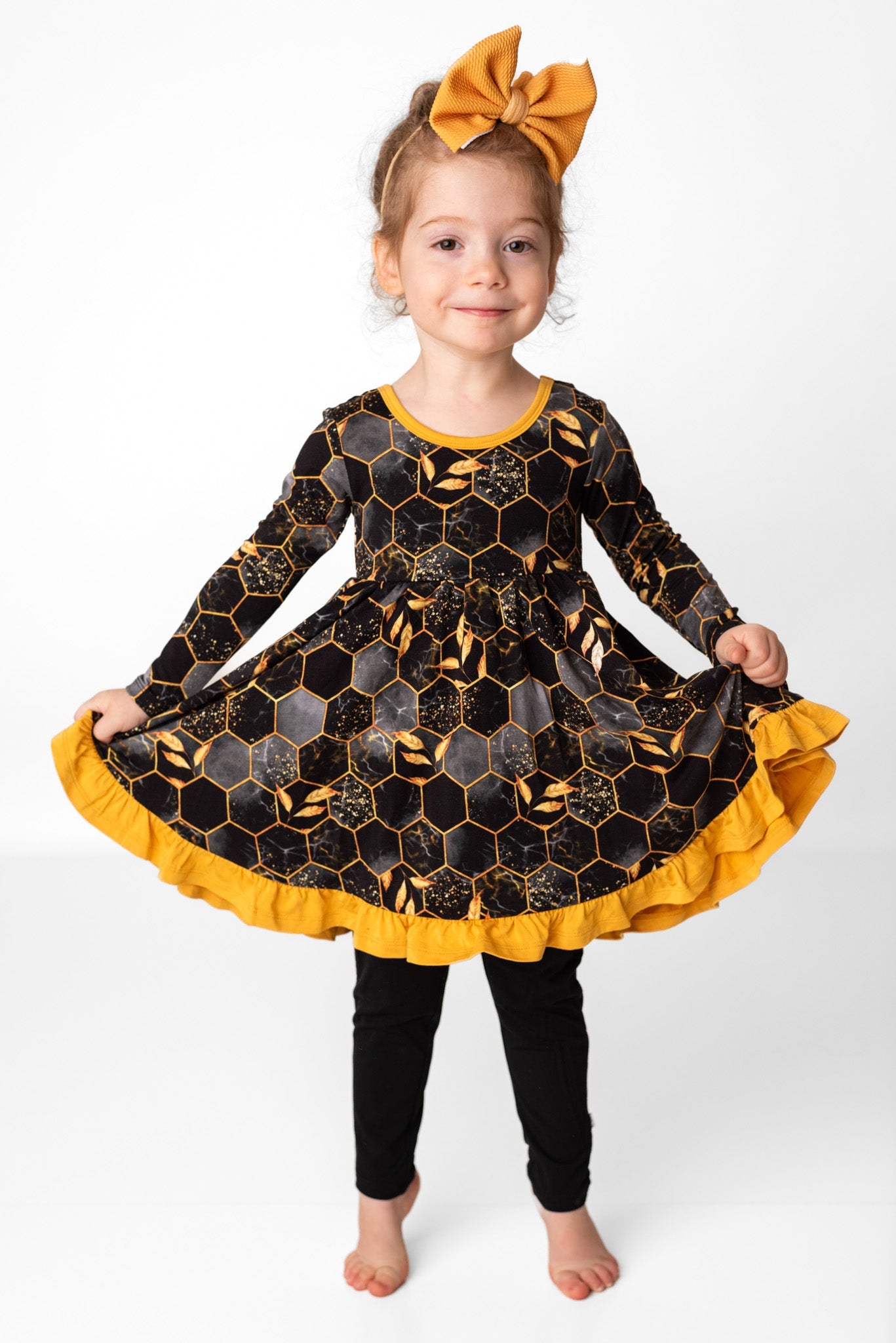 Midnight Honey | Toddler & Girls Bamboo Ruffle Twirl Dress