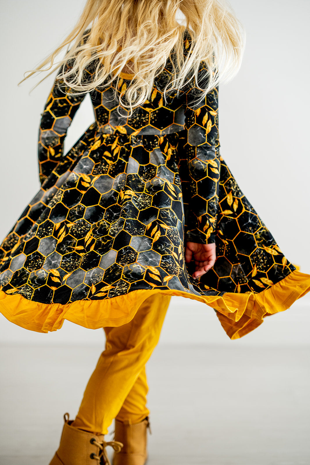 Midnight Honey | Toddler & Girls Bamboo Ruffle Twirl Dress