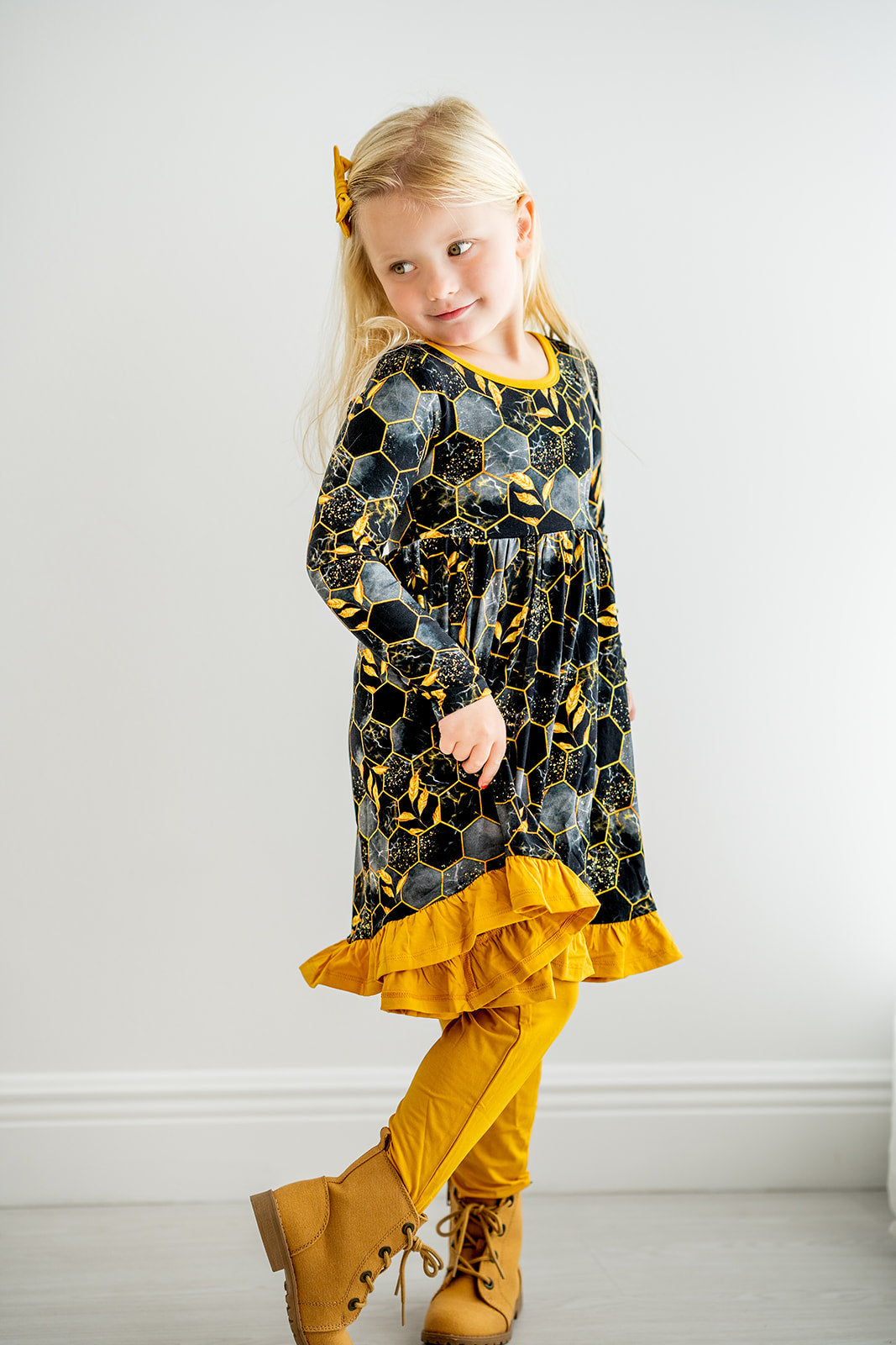 Midnight Honey | Toddler & Girls Bamboo Ruffle Twirl Dress
