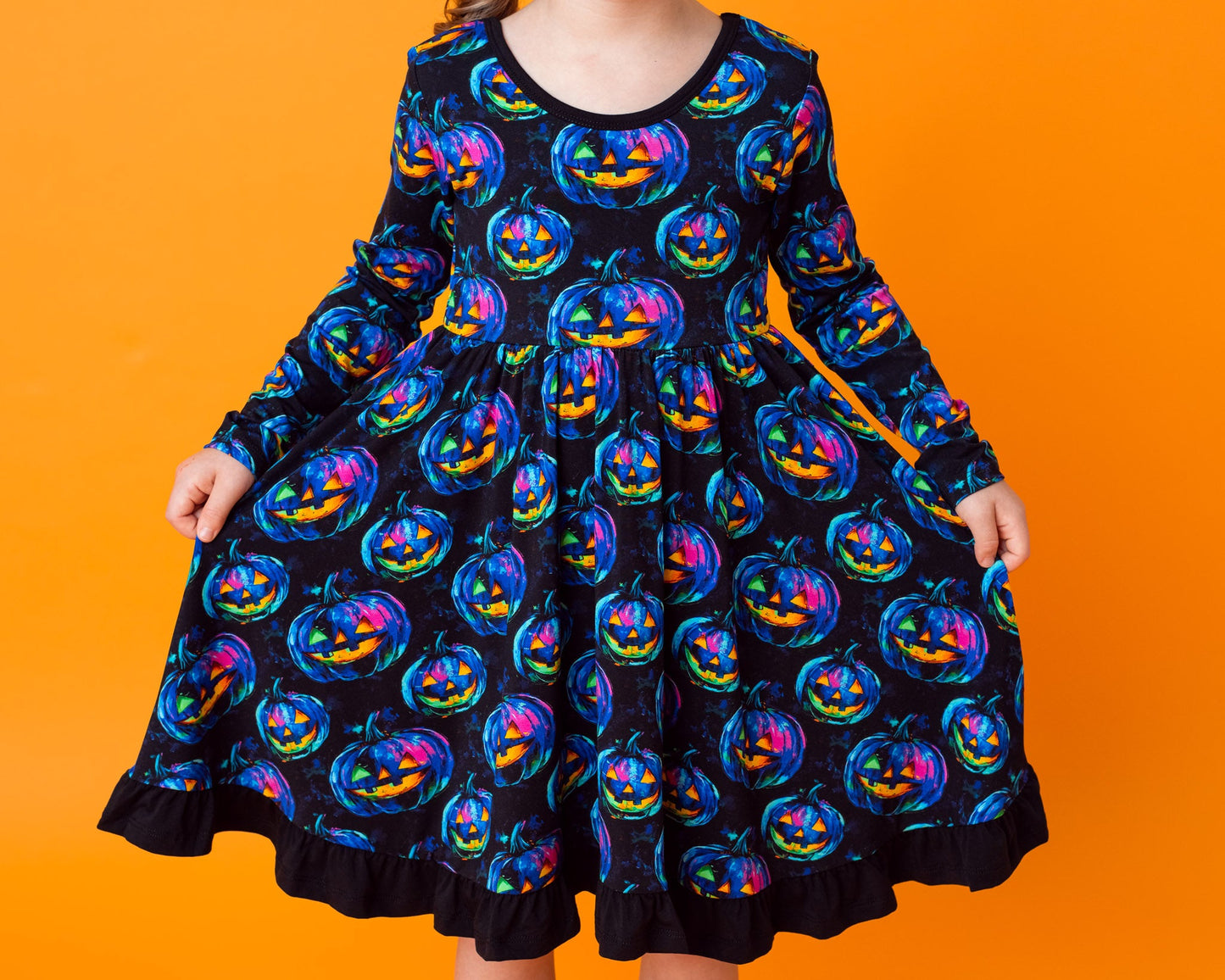 Halloween | Jack-O’-Lanterns | Toddler & Girls Bamboo Ruffle Twirl Dress