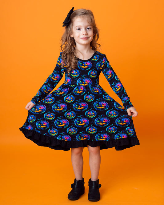 Halloween | Jack-O’-Lanterns | Toddler & Girls Bamboo Ruffle Twirl Dress