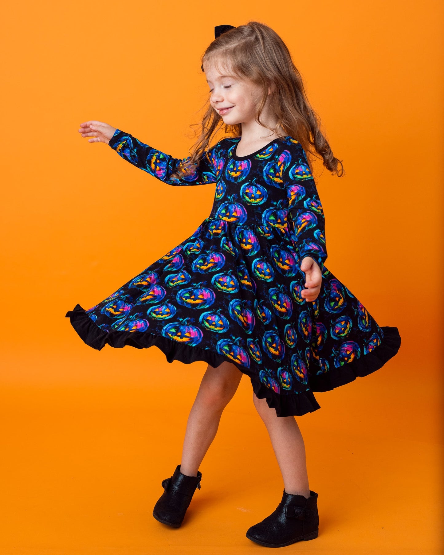 Halloween | Jack-O’-Lanterns | Toddler & Girls Bamboo Ruffle Twirl Dress