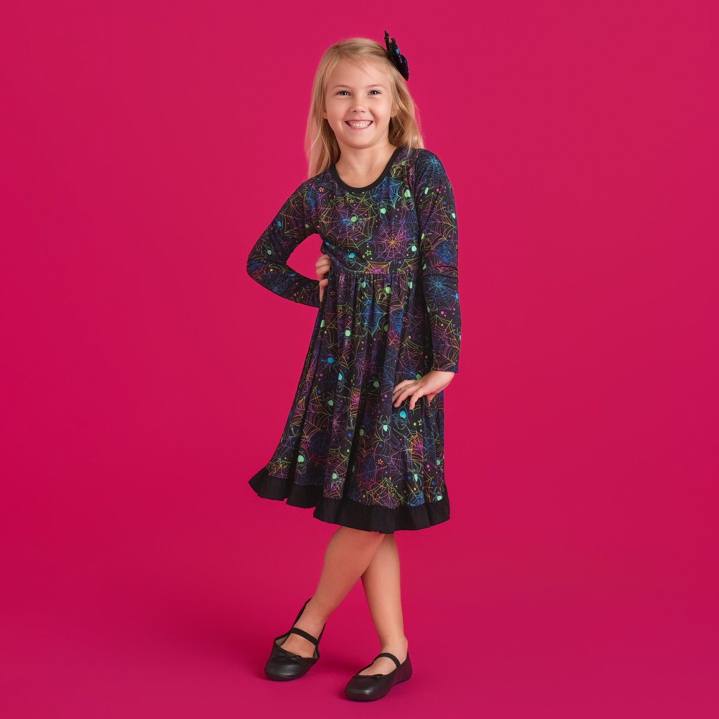 Halloween | Spooky Webs | Toddler & Girls Bamboo Ruffle Twirl Dress