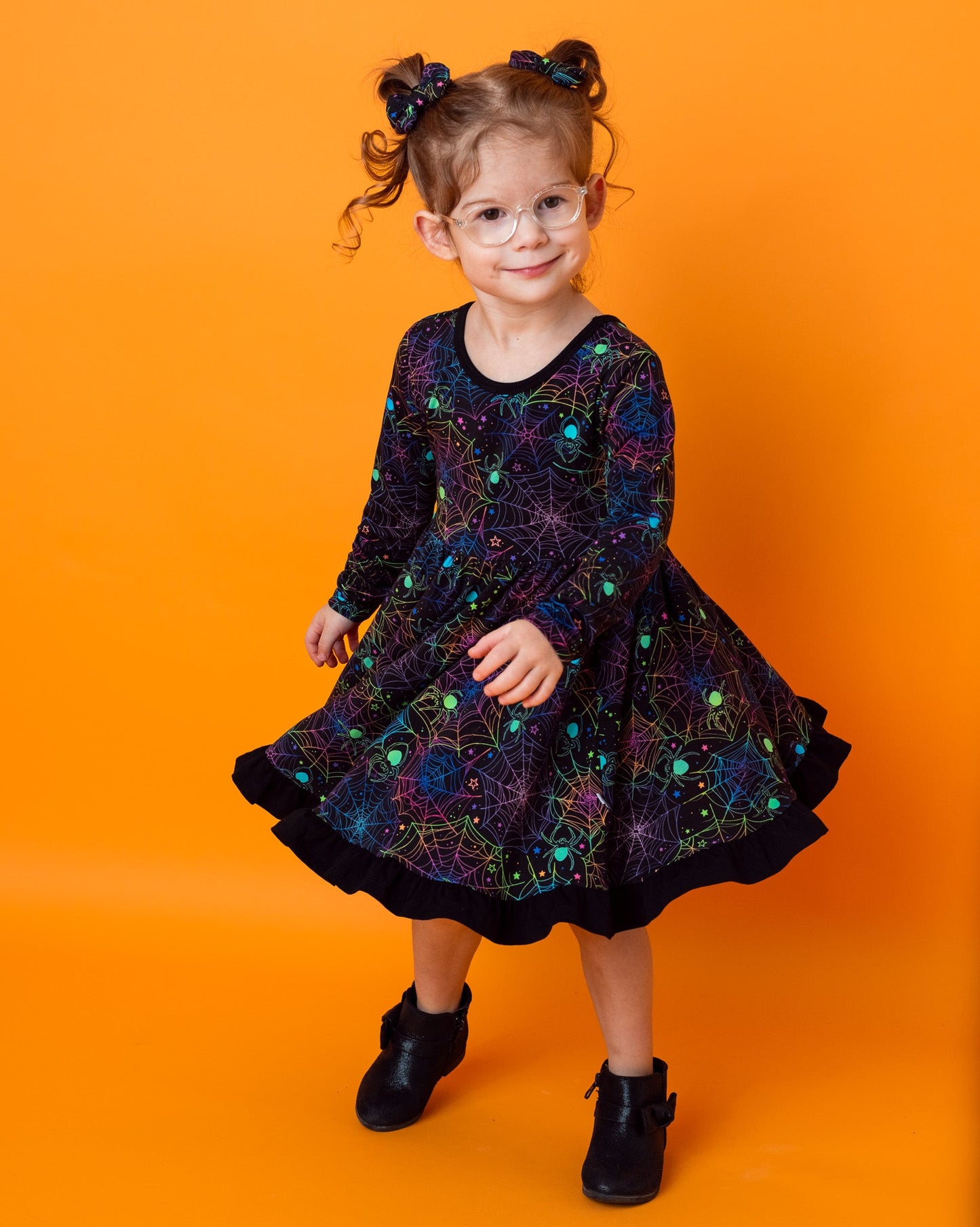 Halloween | Spooky Webs | Toddler & Girls Bamboo Ruffle Twirl Dress
