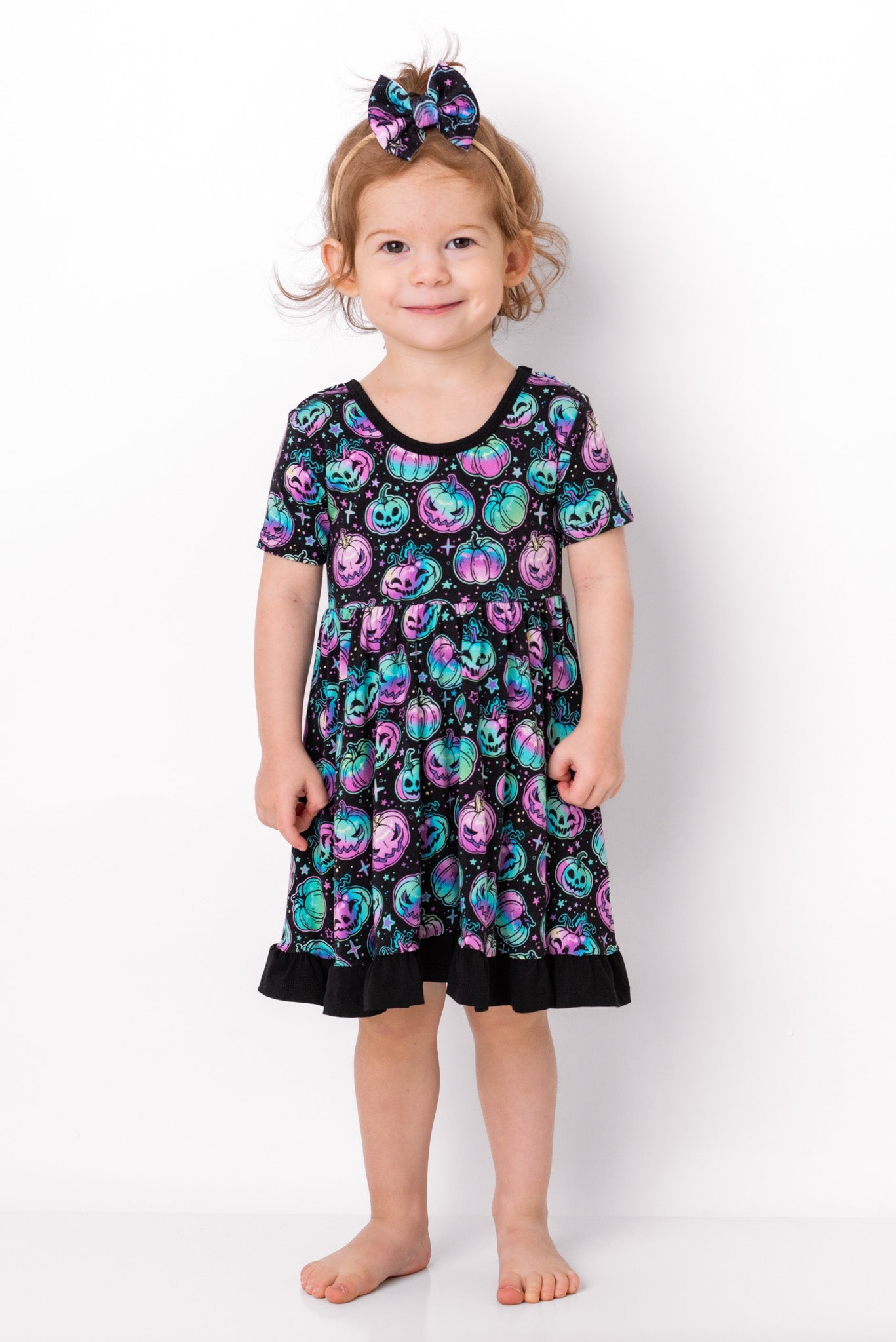 Halloween | Starlight Pumpkins | Toddler & Girls Bamboo Ruffle Twirl Dress