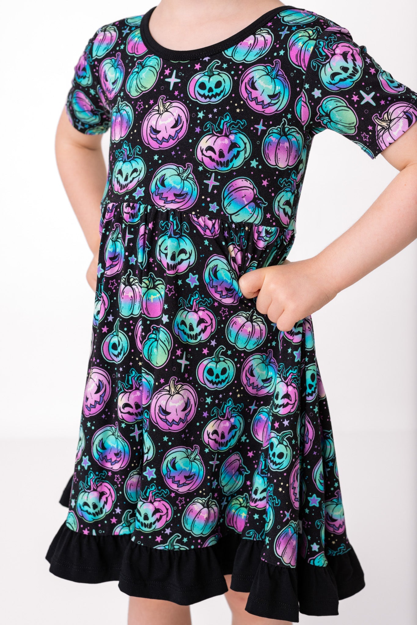 Halloween | Starlight Pumpkins | Toddler & Girls Bamboo Ruffle Twirl Dress