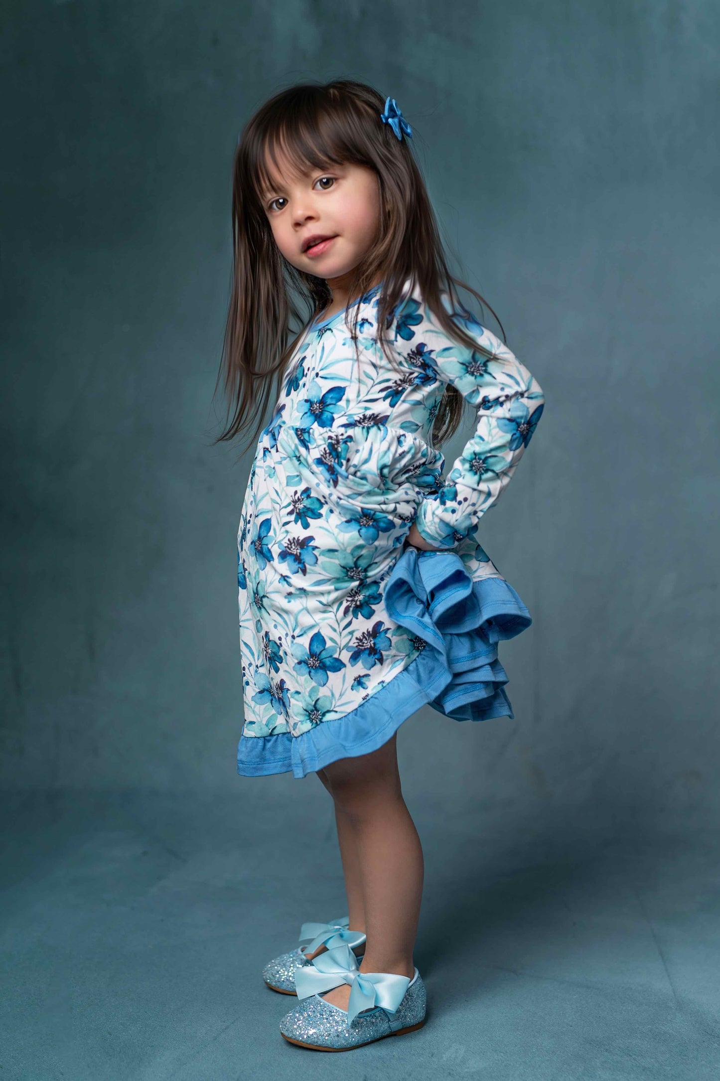 Azure Petals | Bamboo Ruffle Twirl Dress