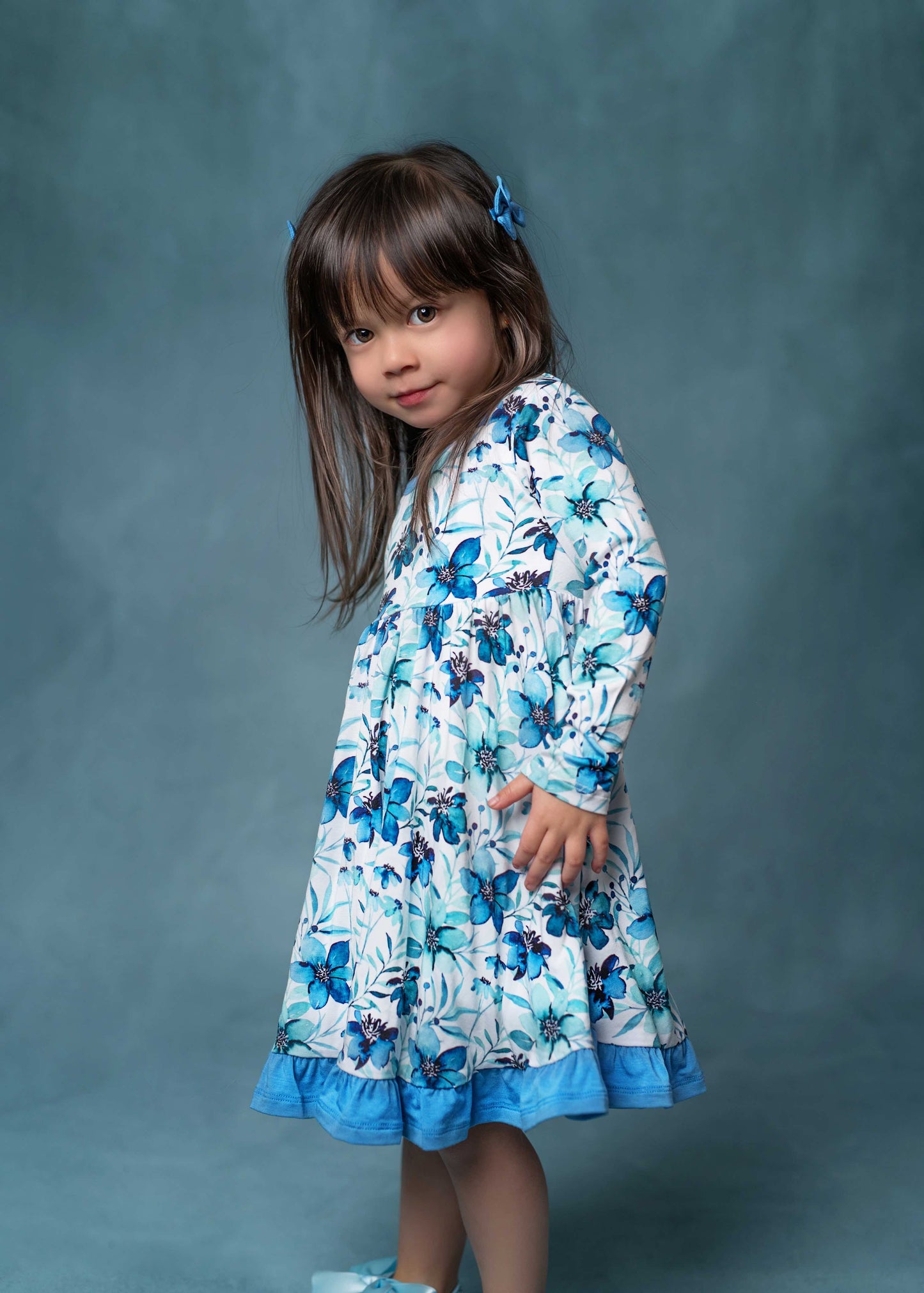 Azure Petals | Bamboo Ruffle Twirl Dress