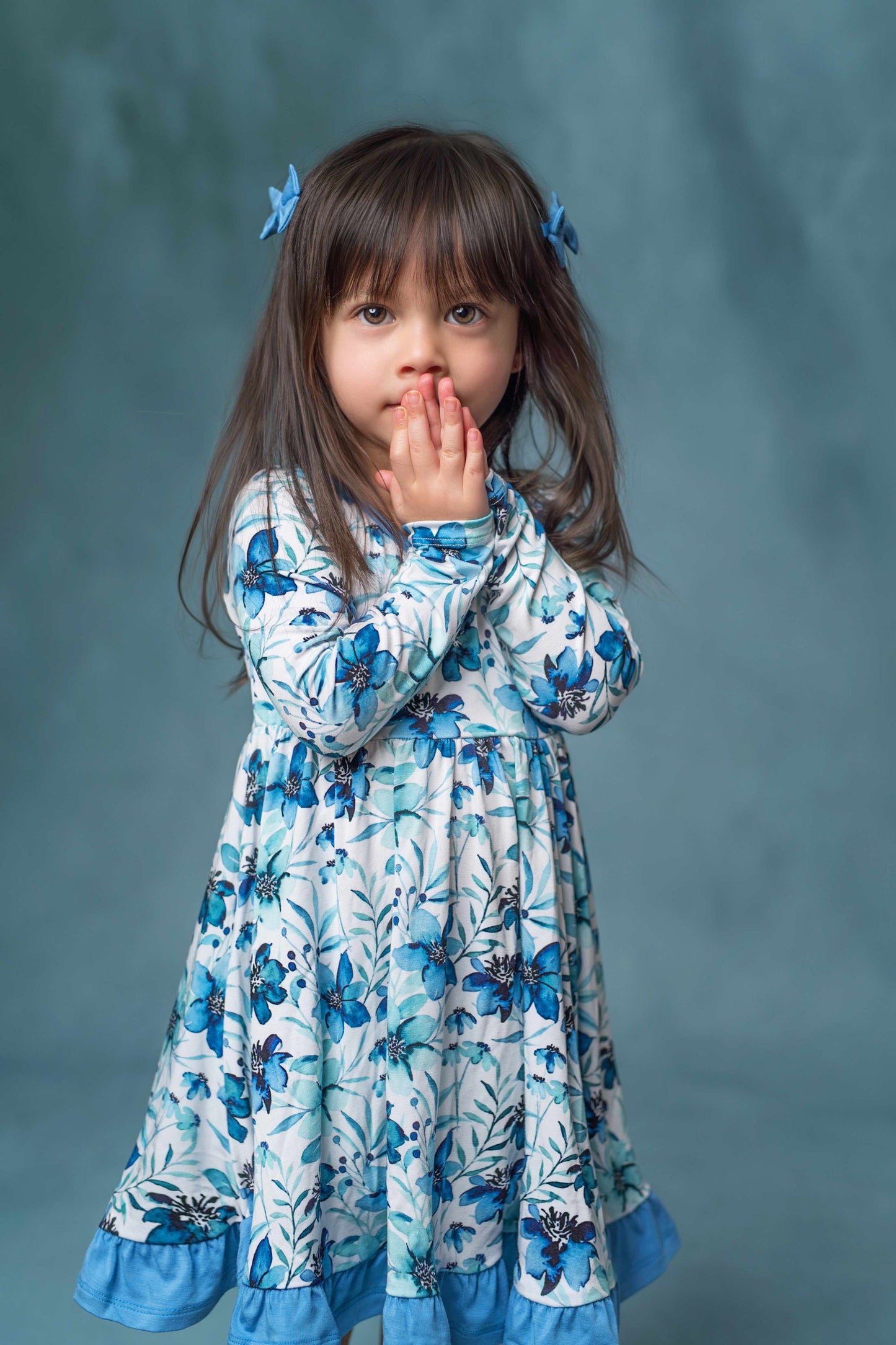 Azure Petals | Bamboo Ruffle Twirl Dress