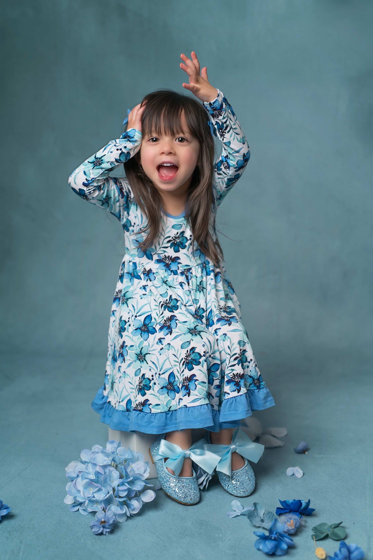 Azure Petals | Bamboo Ruffle Twirl Dress