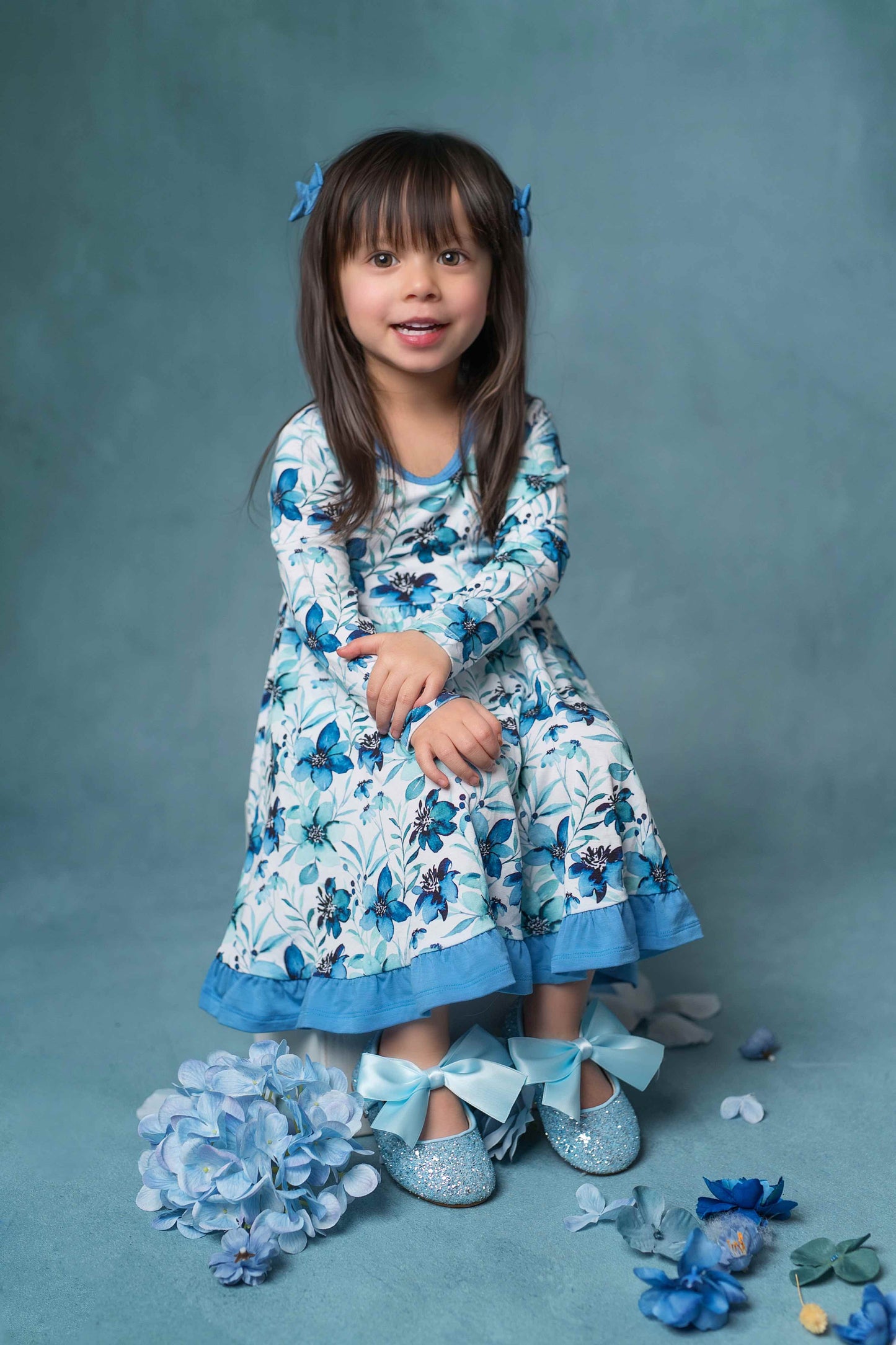 Azure Petals | Bamboo Ruffle Twirl Dress