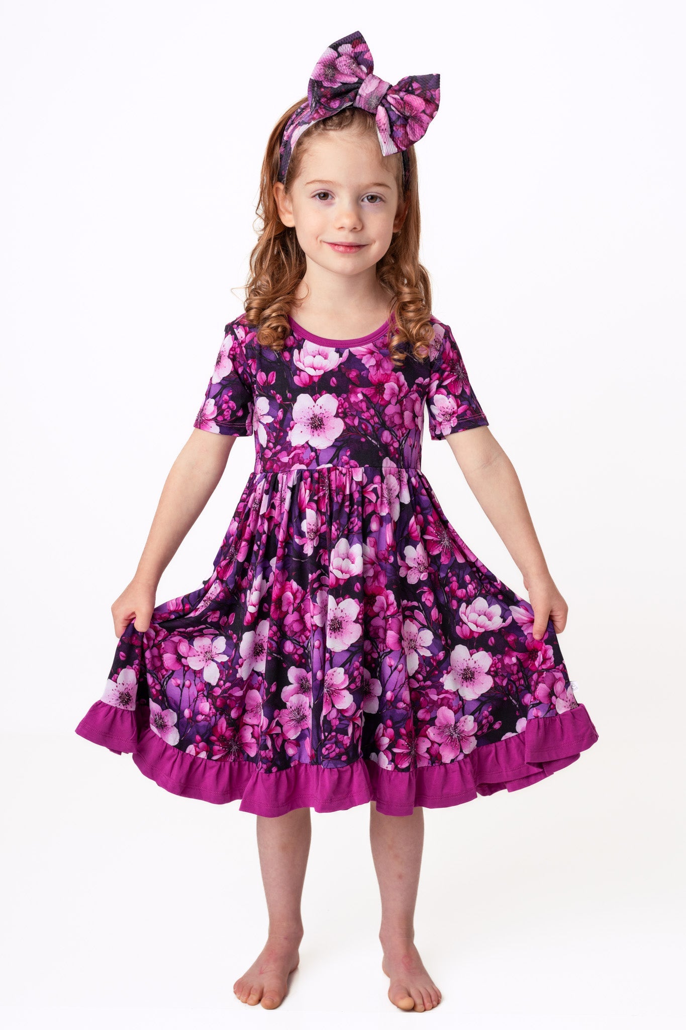 Cherry Blossoms | Toddler & Girls Bamboo Ruffle Twirl Dress & Shorts