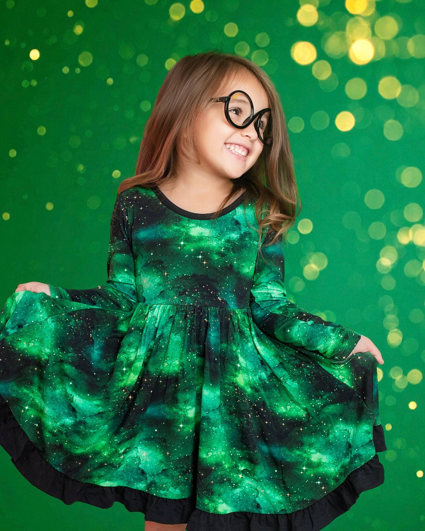 Wicked Cute | Green Galaxy Elixir | Bamboo Ruffle Twirl Dress