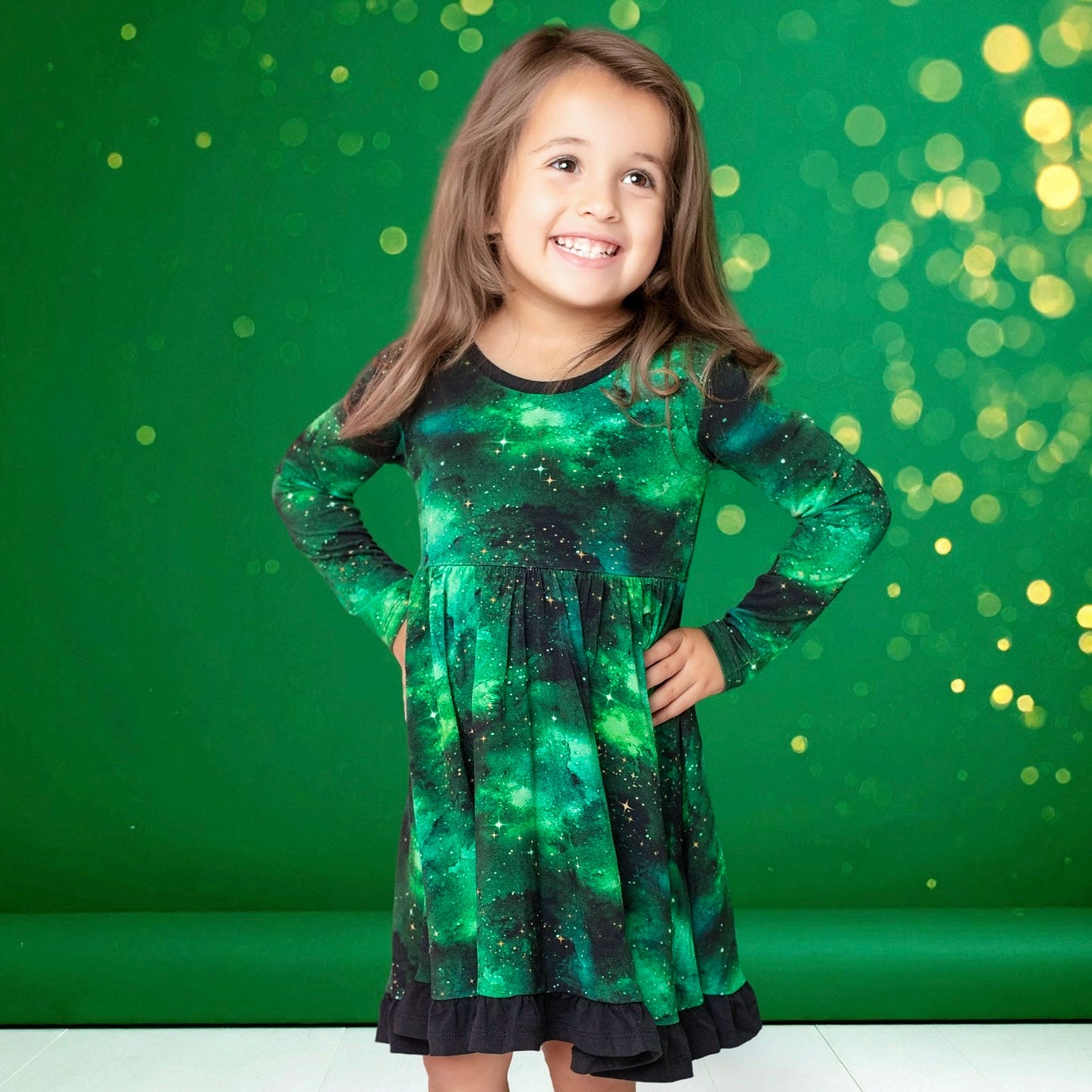 Wicked Cute | Green Galaxy Elixir | Bamboo Ruffle Twirl Dress