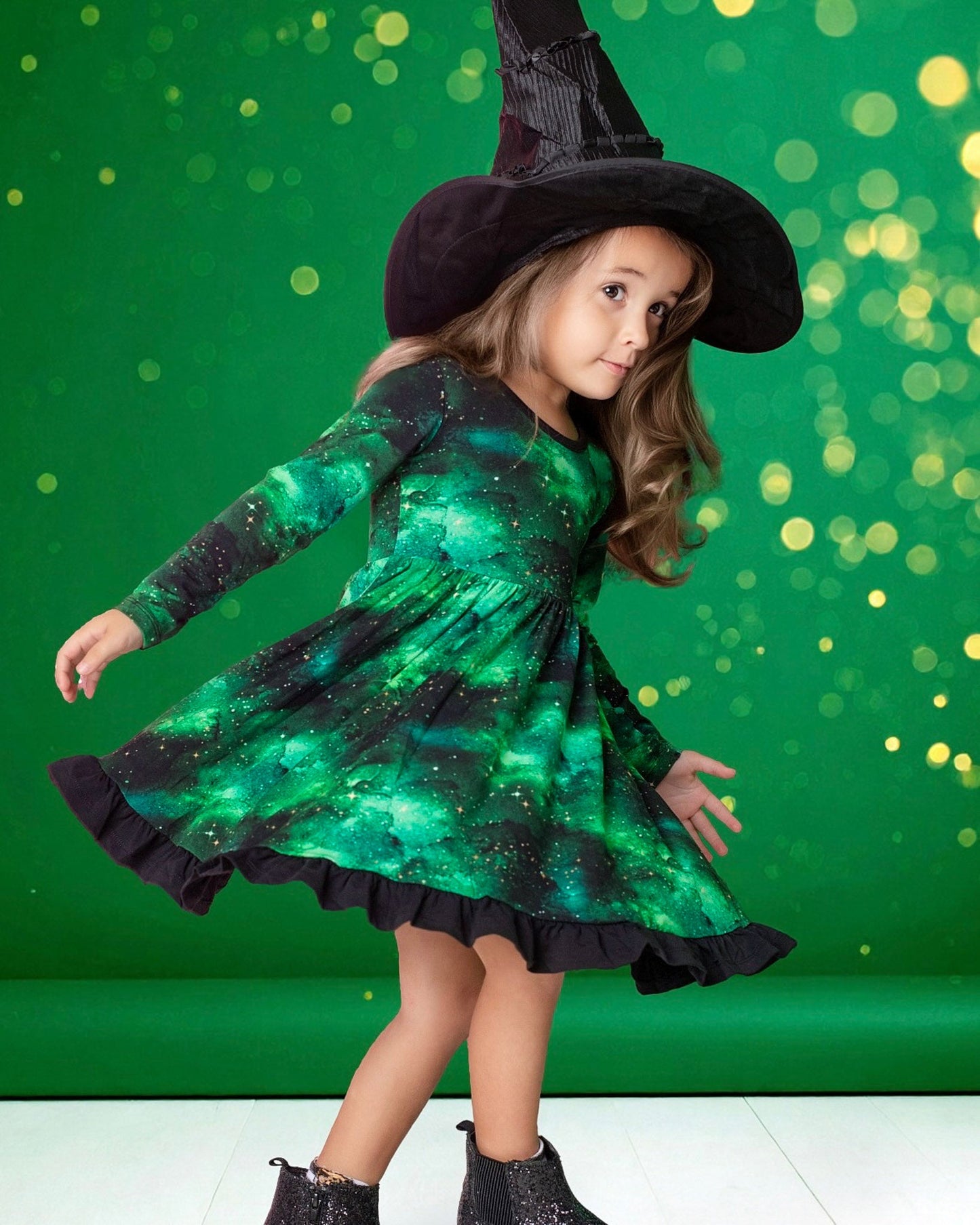 Wicked Cute | Green Galaxy Elixir | Bamboo Ruffle Twirl Dress