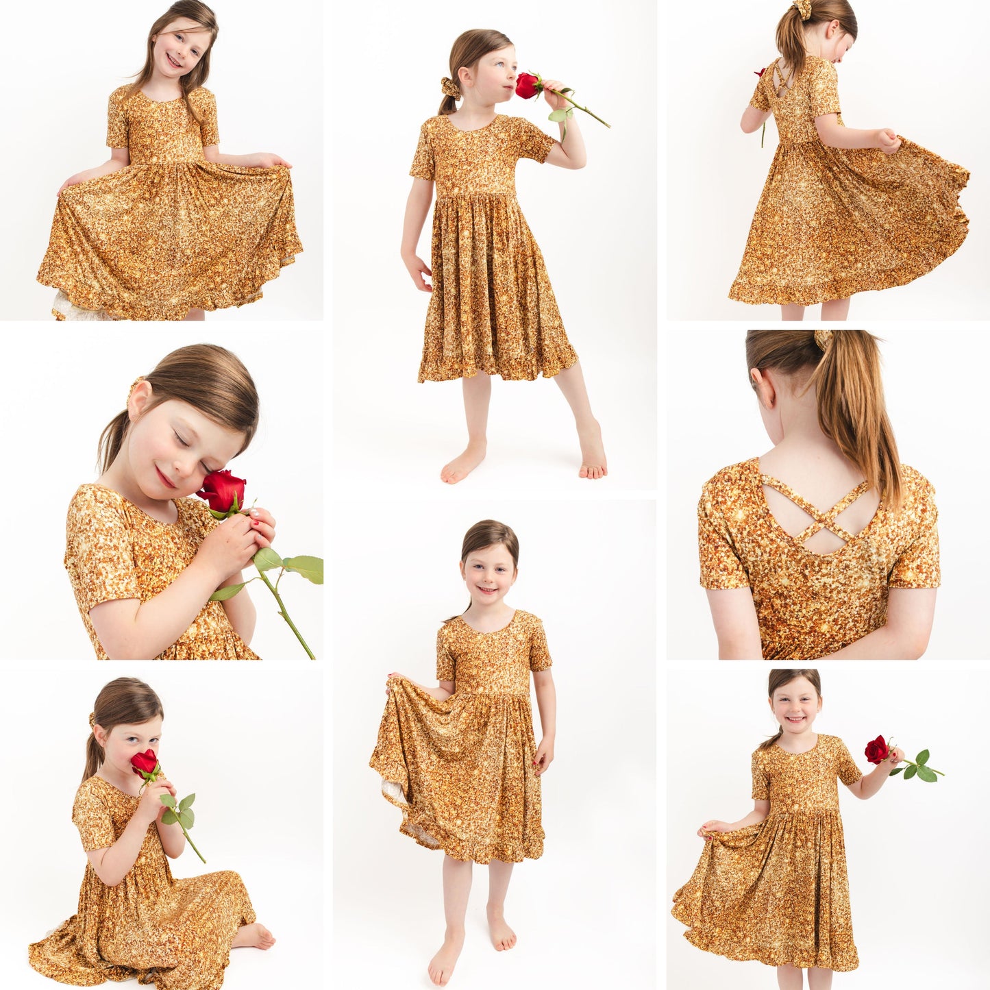 Gold Shimmer | Toddler & Girls Bamboo Ruffle Twirl Dress & Shorts