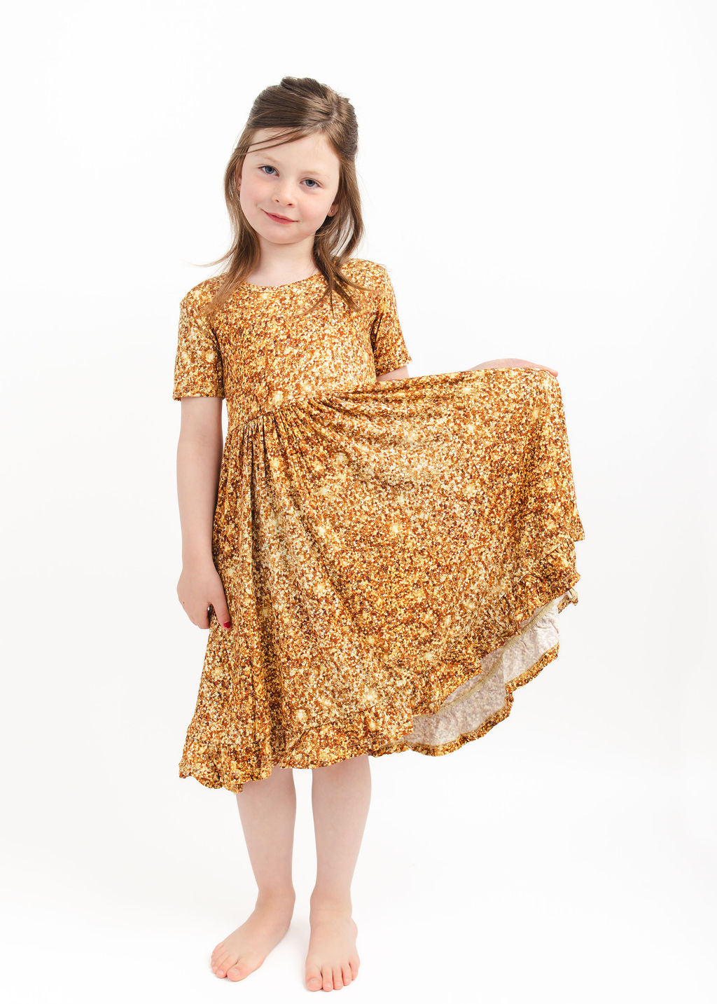 Gold Shimmer | Toddler & Girls Bamboo Ruffle Twirl Dress & Shorts