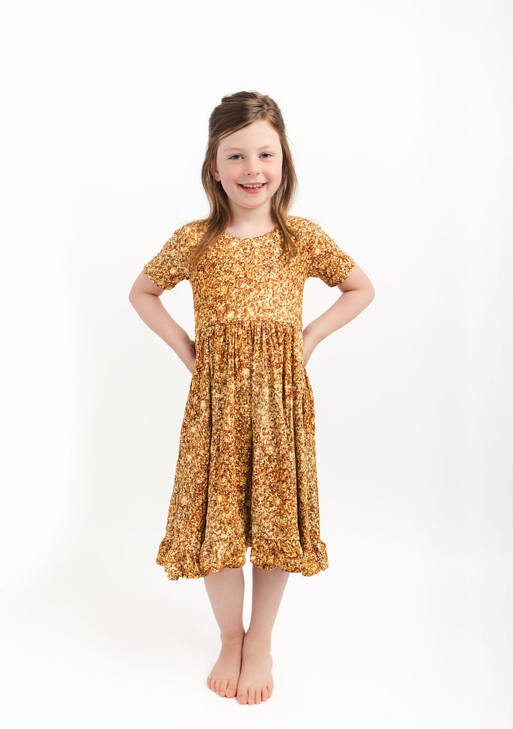 Gold Shimmer | Toddler & Girls Bamboo Ruffle Twirl Dress & Shorts